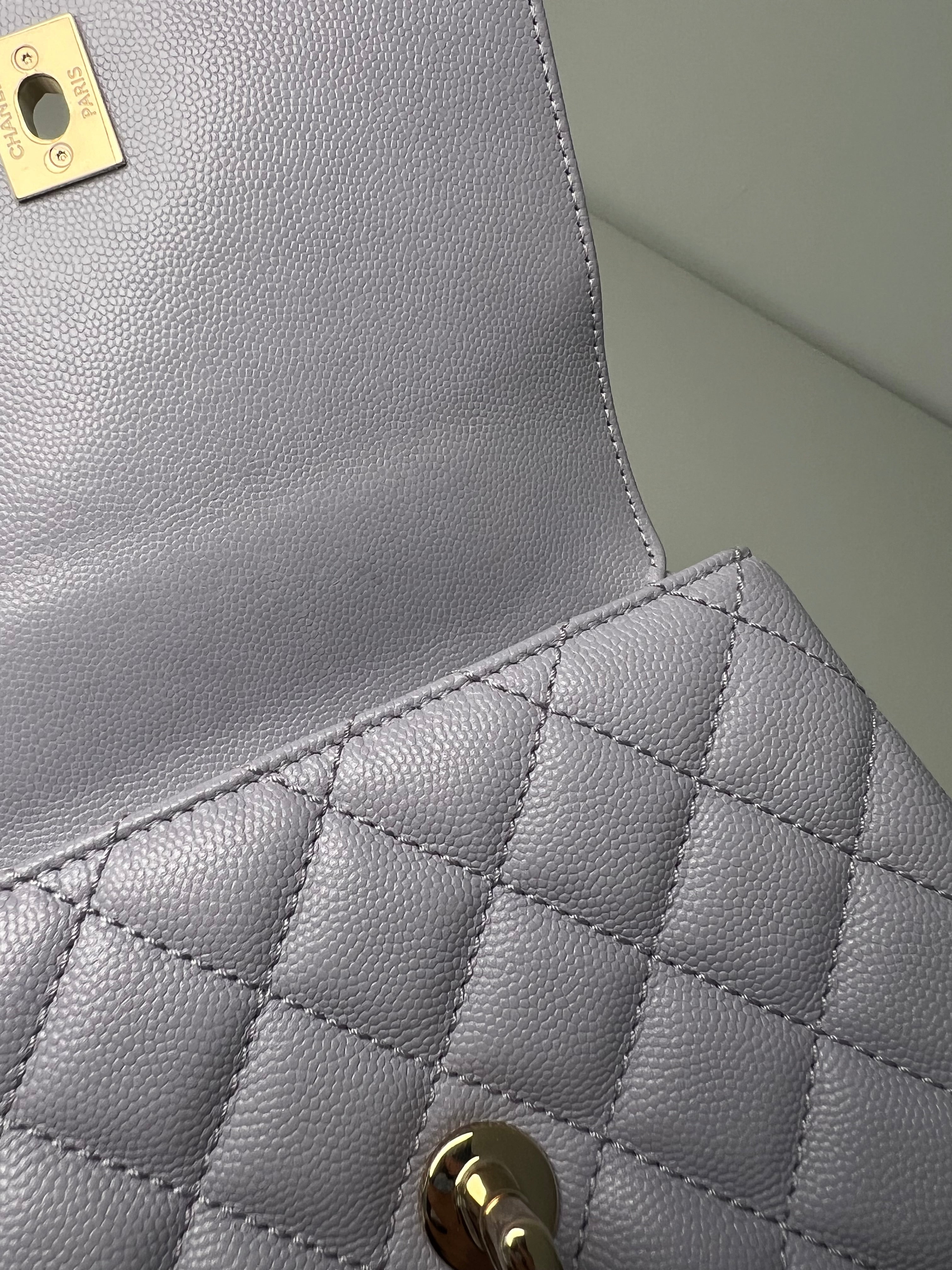Lavender Quilted Caviar Mini Coco Top Handle Bag LGHW