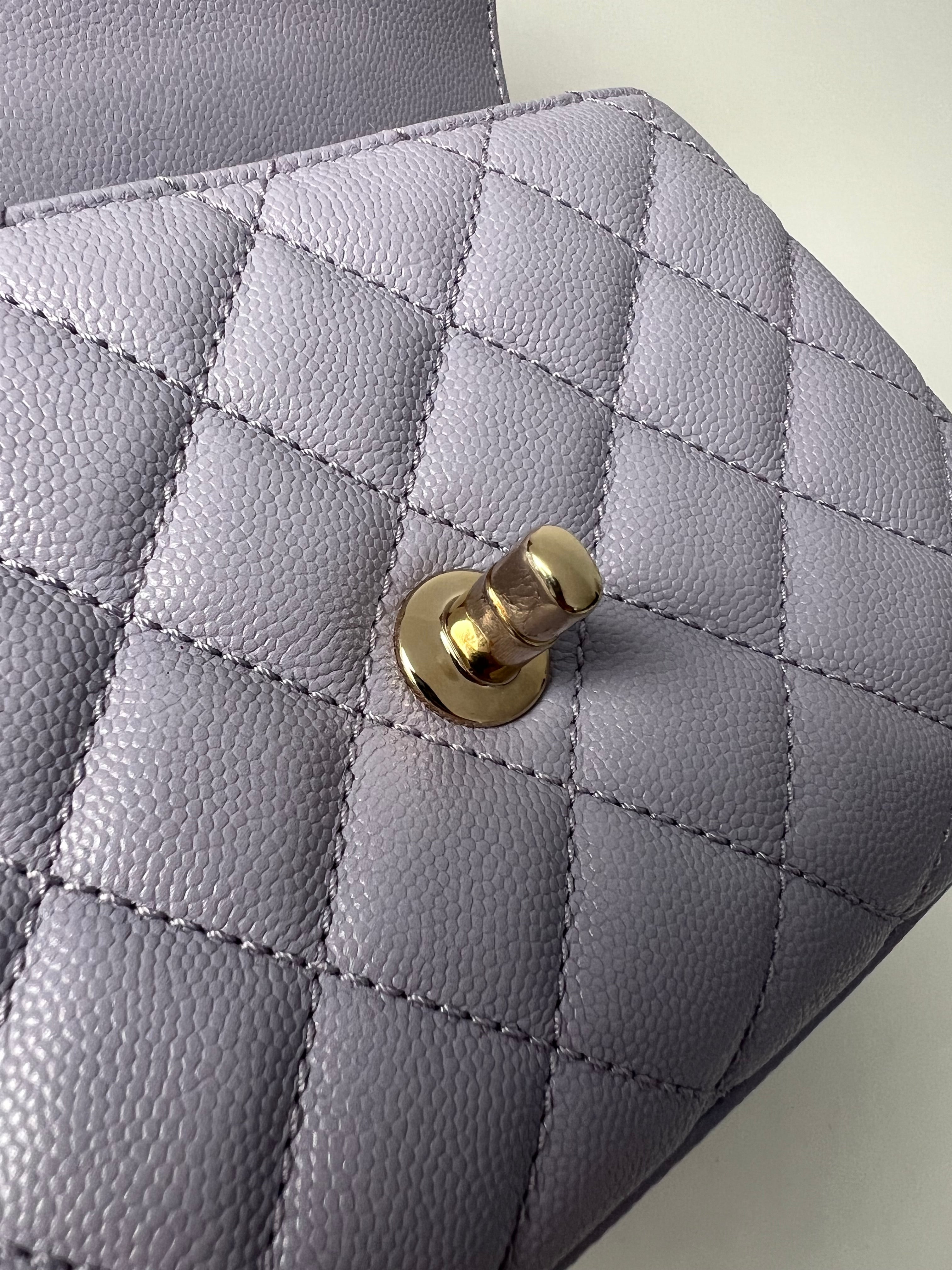 Lavender Quilted Caviar Mini Coco Top Handle Bag LGHW