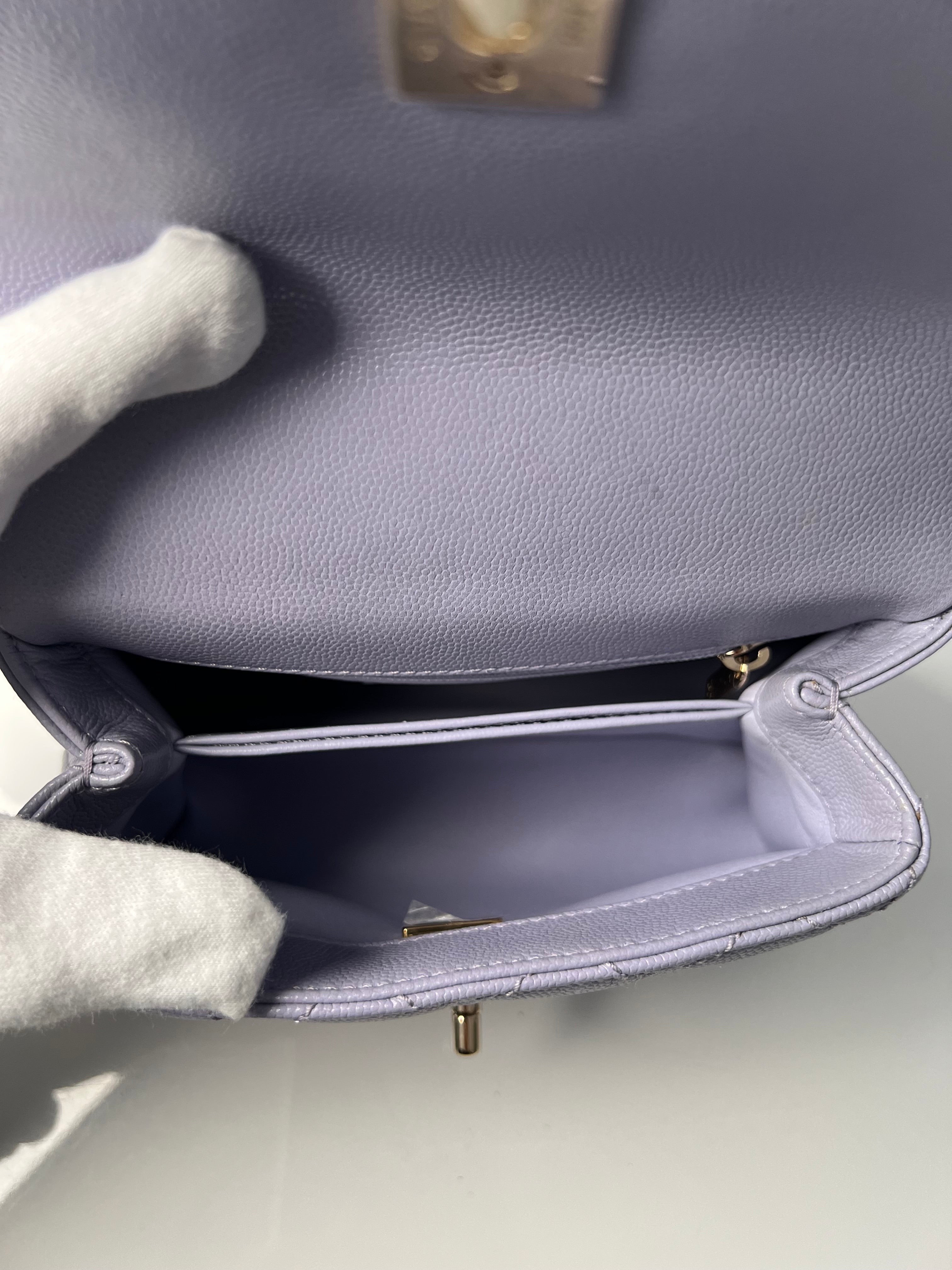 Lavender Quilted Caviar Mini Coco Top Handle Bag LGHW