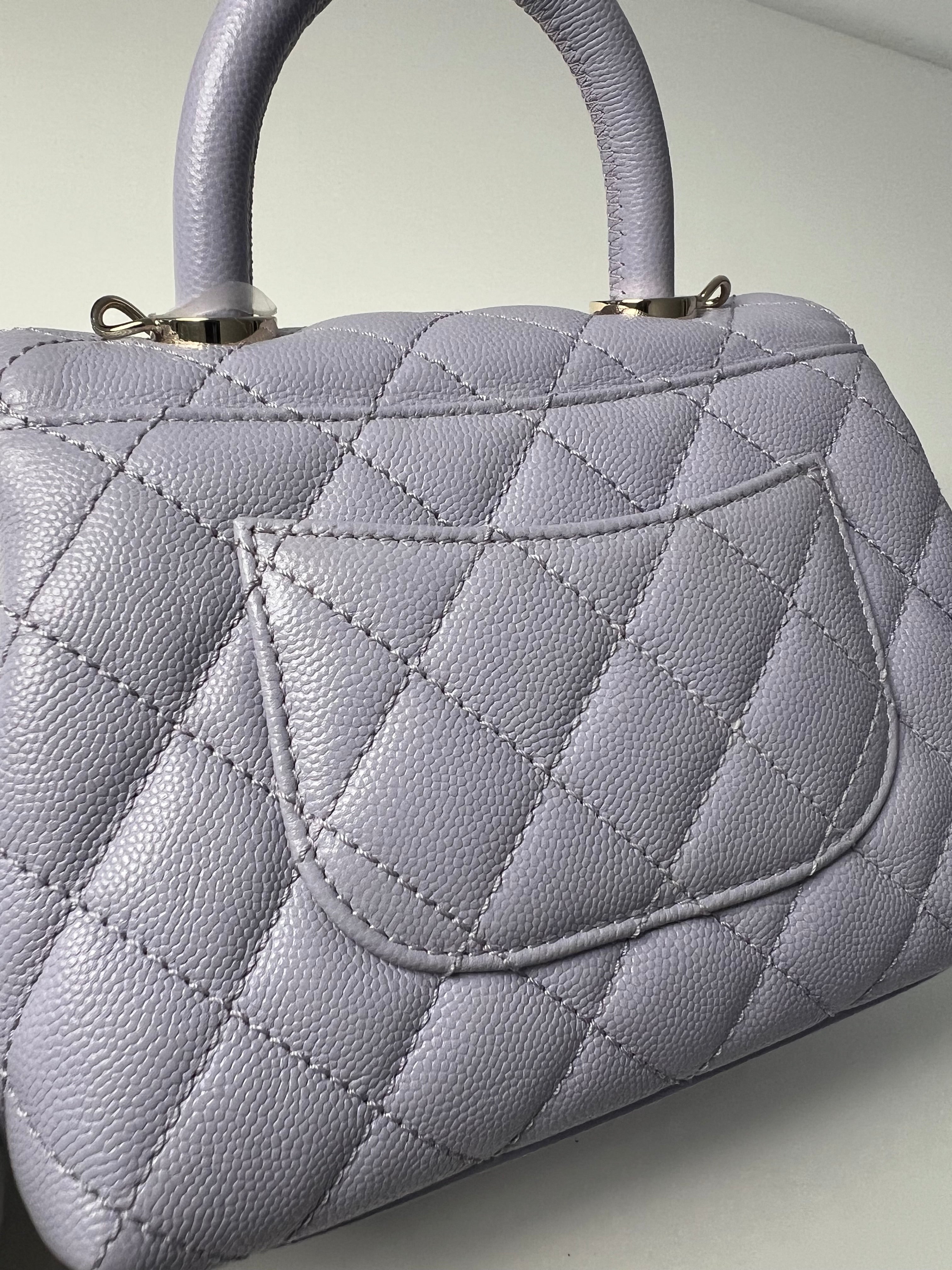 Lavender Quilted Caviar Mini Coco Top Handle Bag LGHW