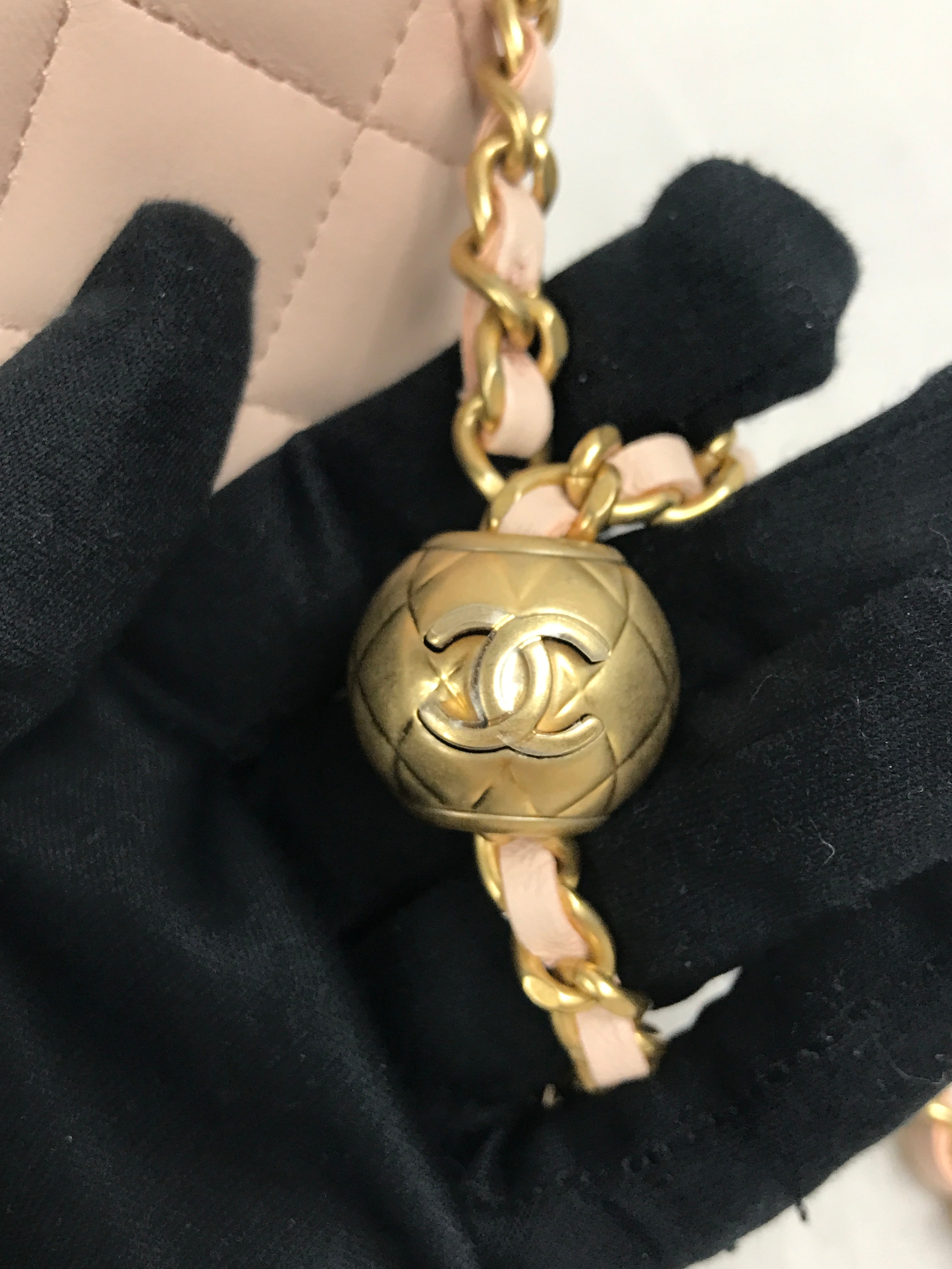 Plush Pink Quilted Lambskin Leather Pearl Crush Wallet on Chain w/AGHW