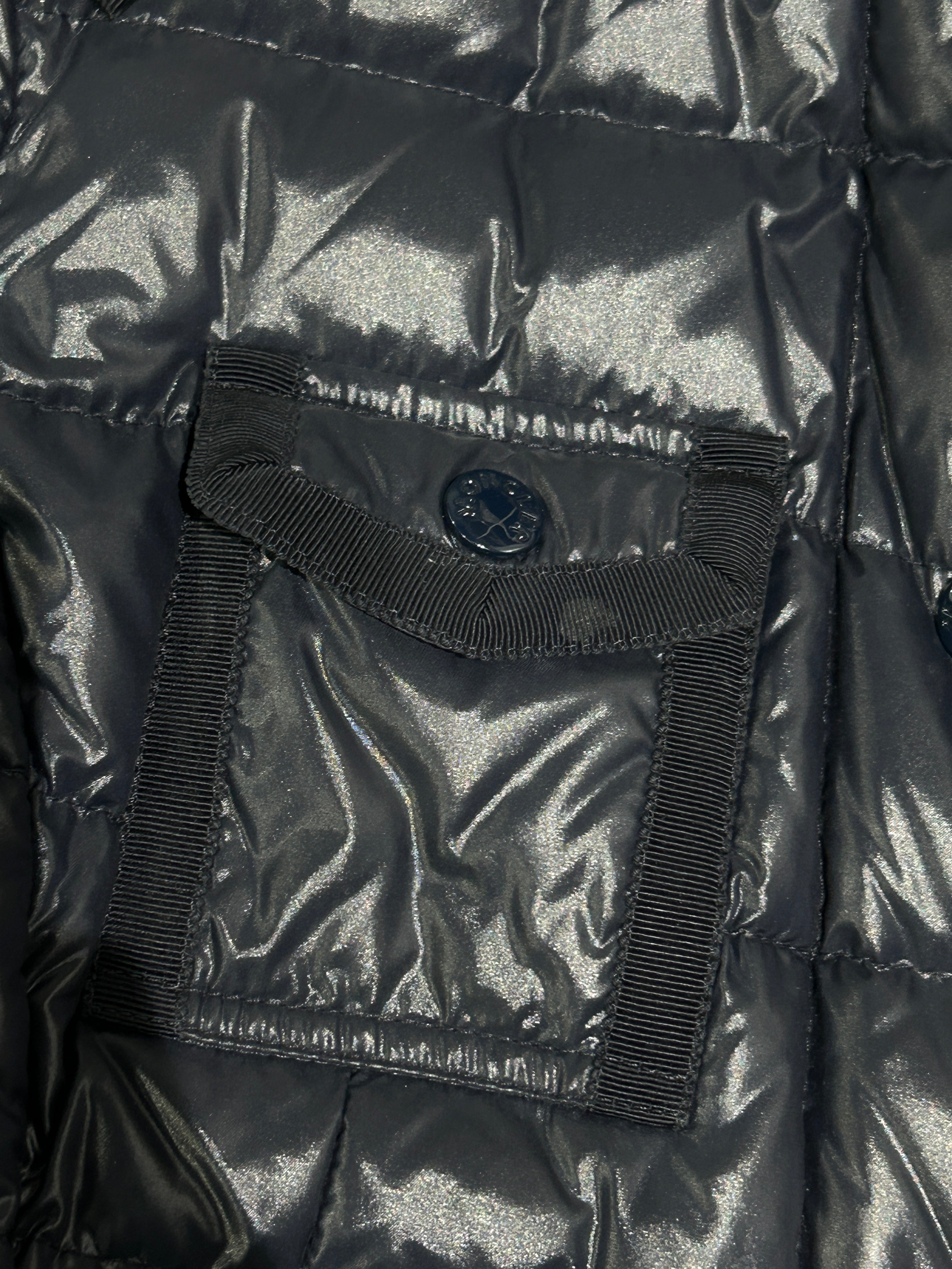 Navy Down Puffer Jacket W Fox Trim Hood