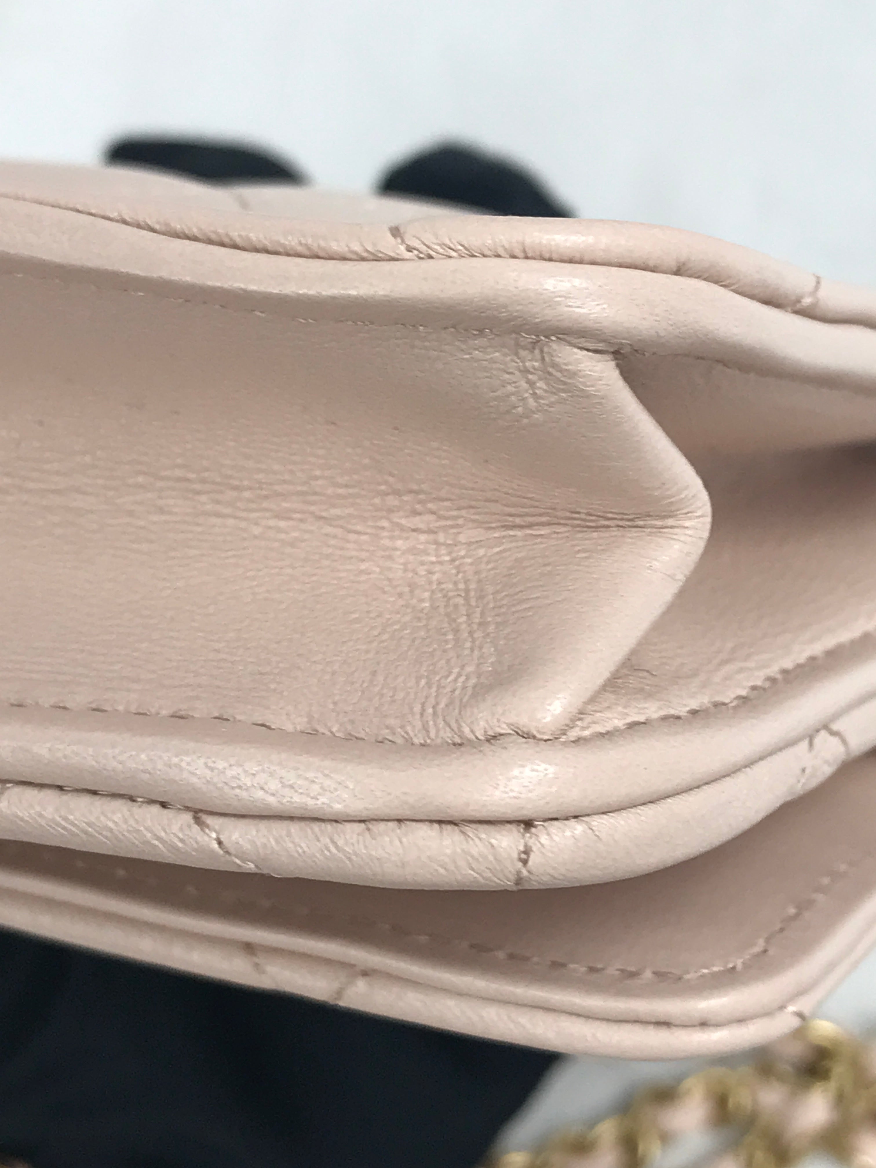 Plush Pink Quilted Lambskin Leather Pearl Crush Wallet on Chain w/AGHW