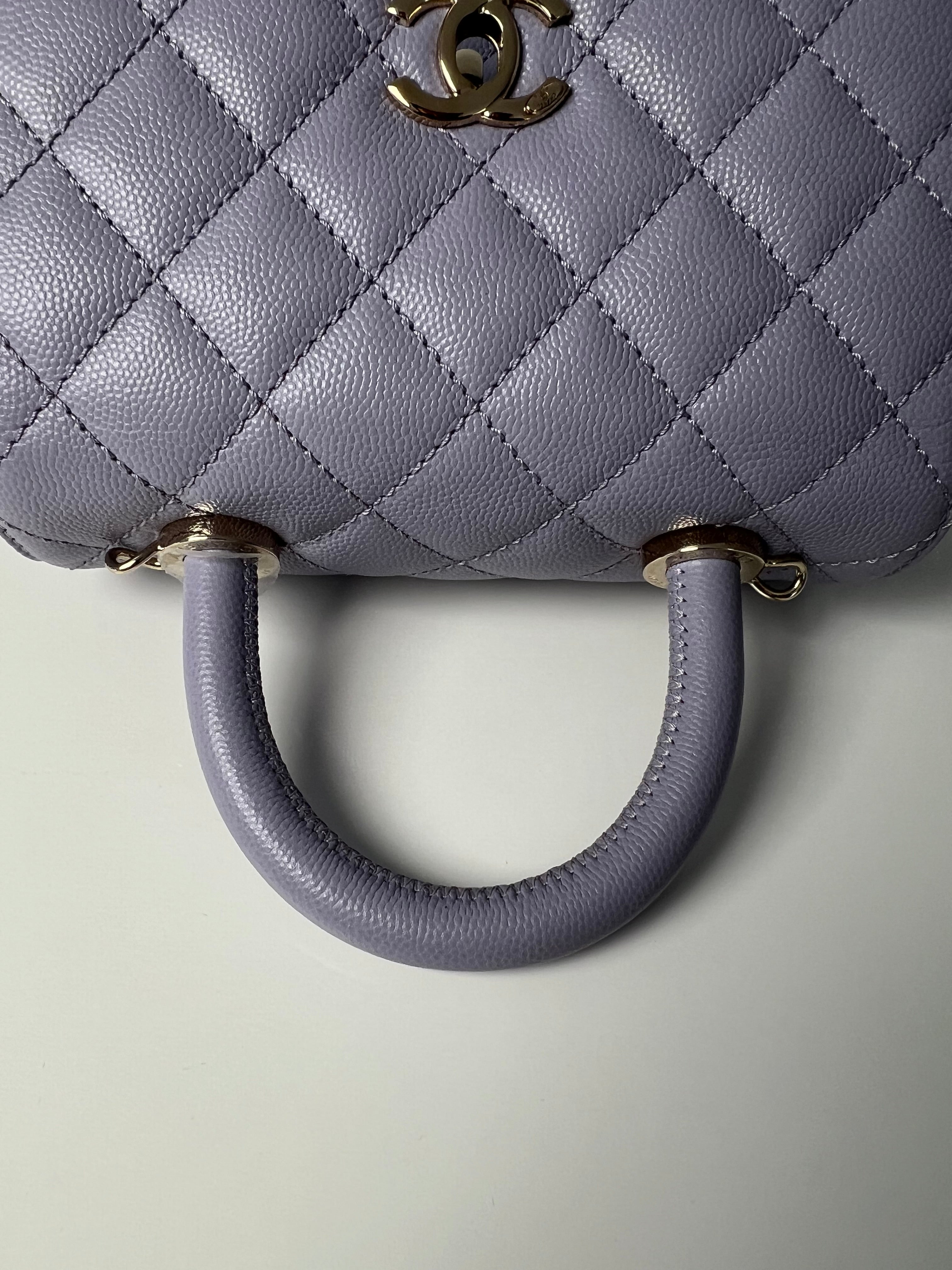 Lavender Quilted Caviar Mini Coco Top Handle Bag LGHW
