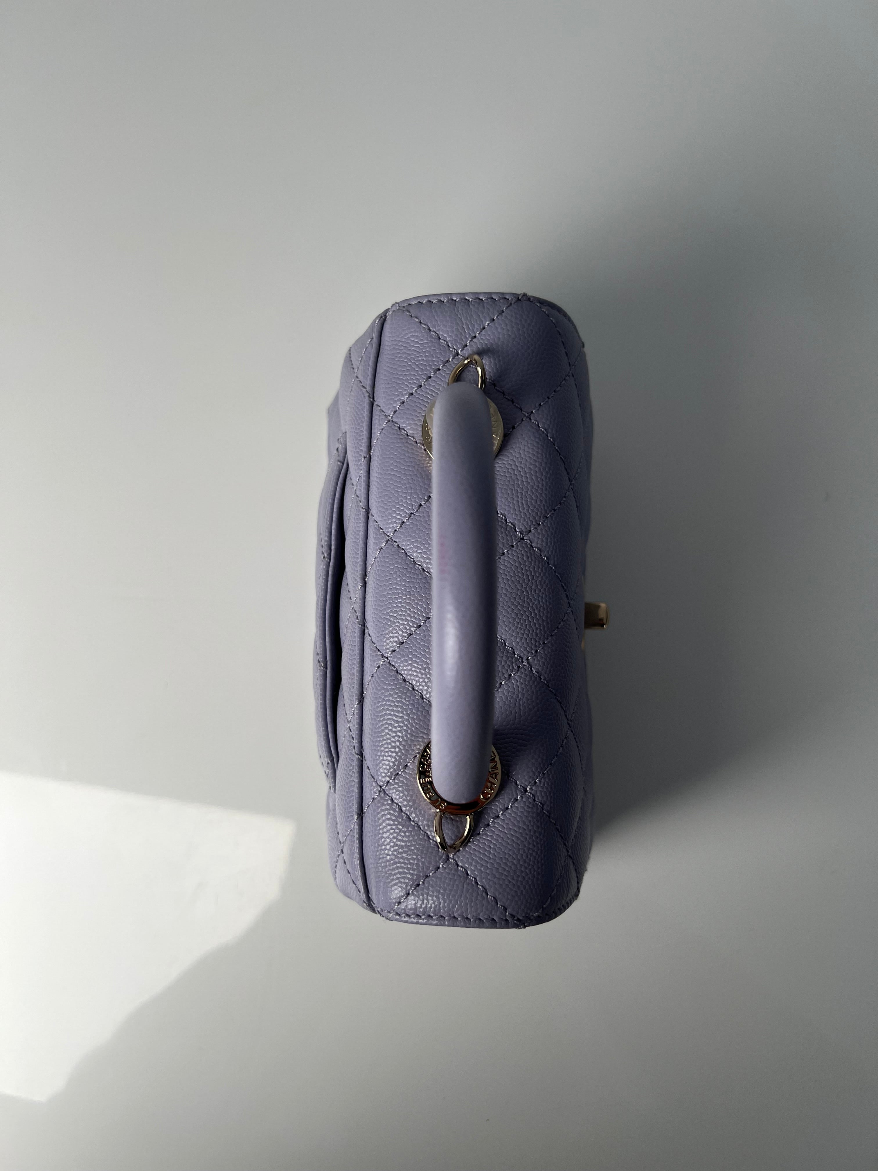 Lavender Quilted Caviar Mini Coco Top Handle Bag LGHW
