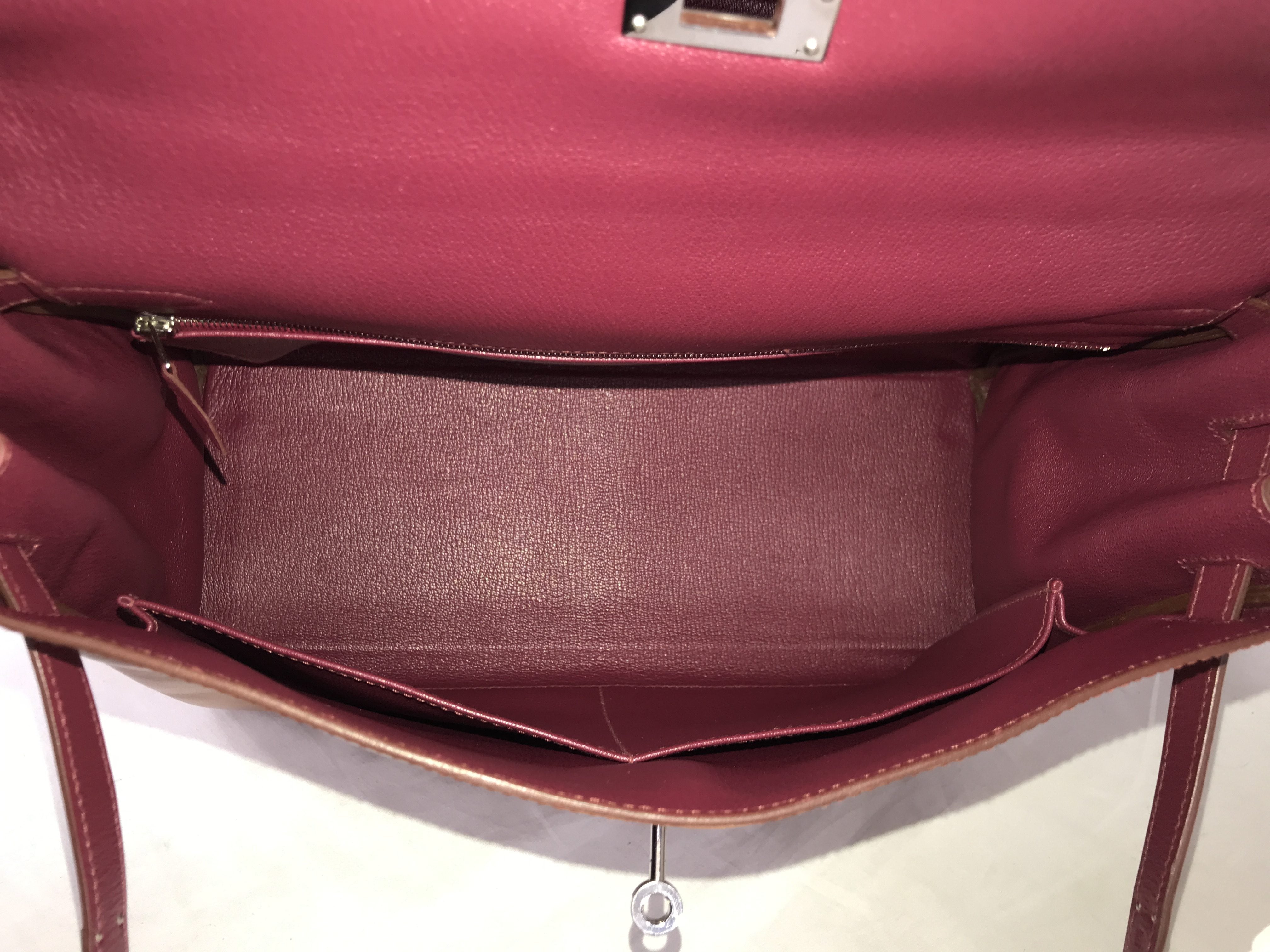 Special Order Gold Box Calf/Rouge H Chevre Mysore Leather Kelly 35 W/PHW