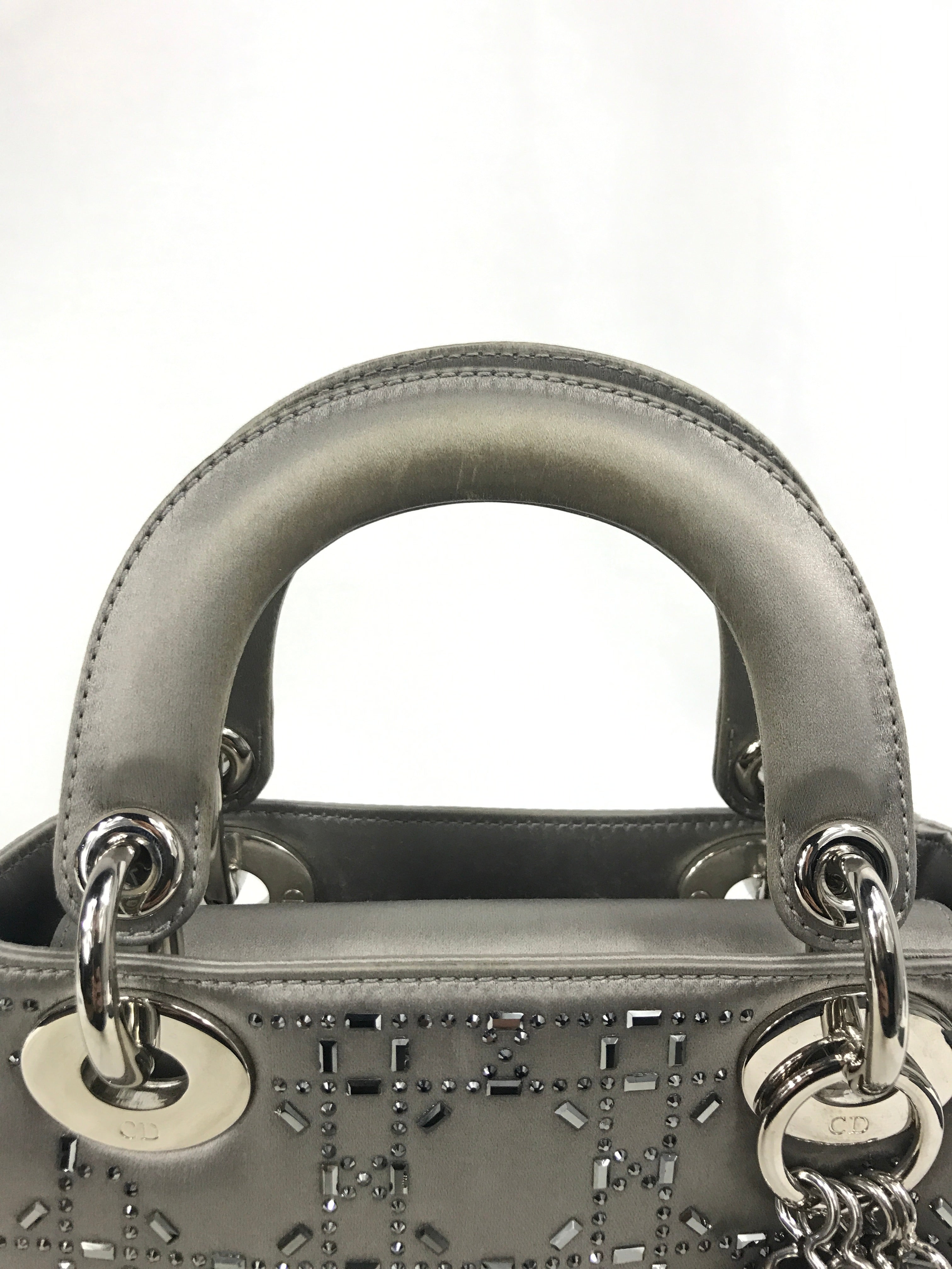 Grey Satin Crystal Cannage Mini Lady Dior w/SHW