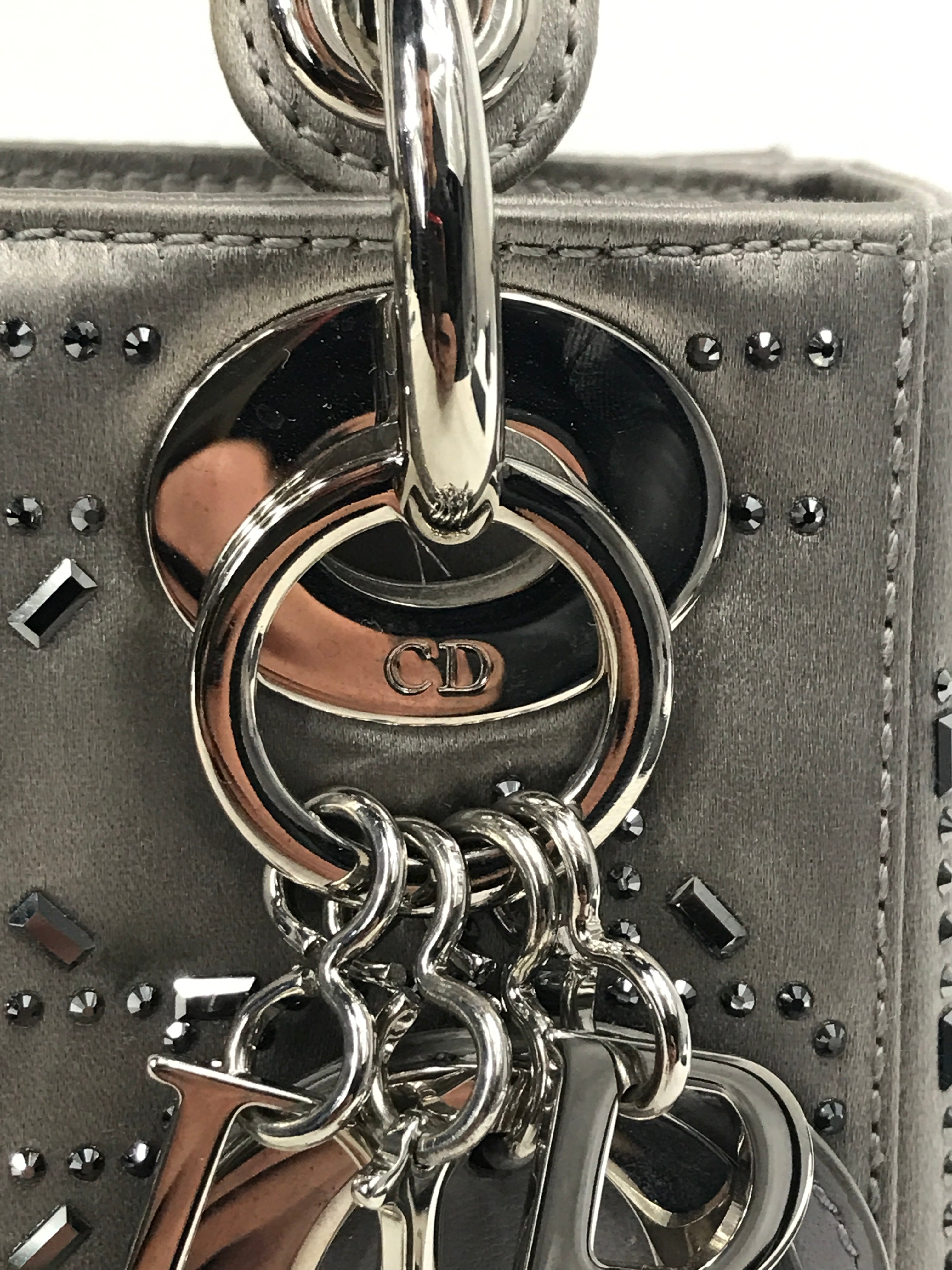 Grey Satin Crystal Cannage Mini Lady Dior w/SHW