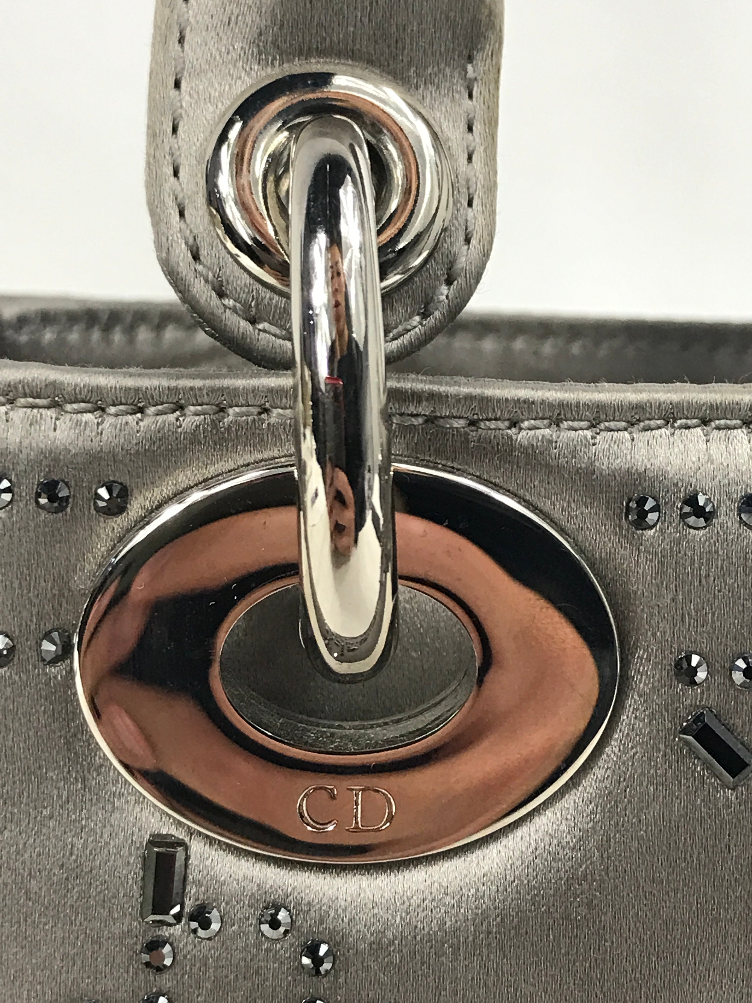 Grey Satin Crystal Cannage Mini Lady Dior w/SHW