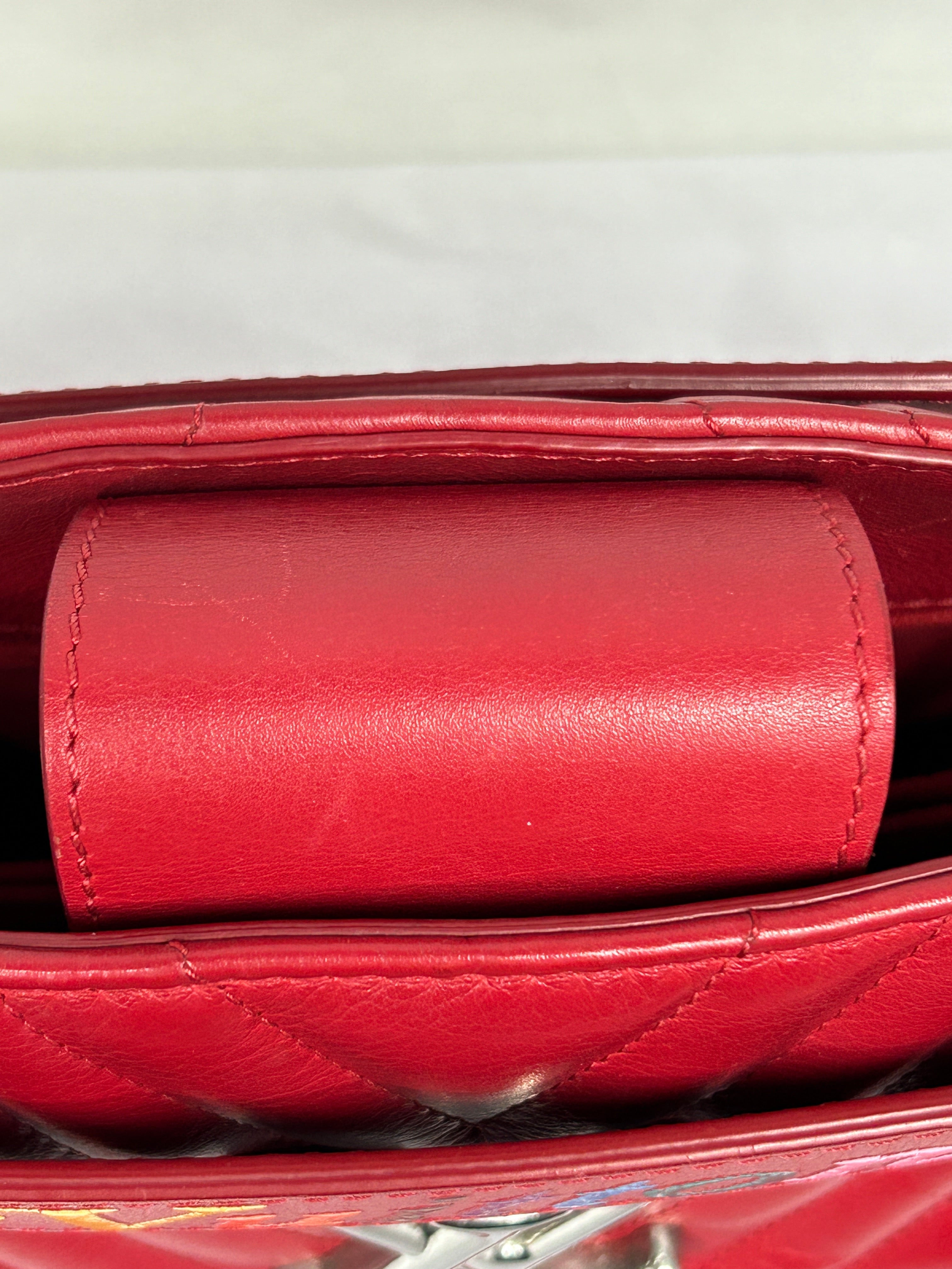 Red Calfskin Chevron Leather Wave Bag w/SHW