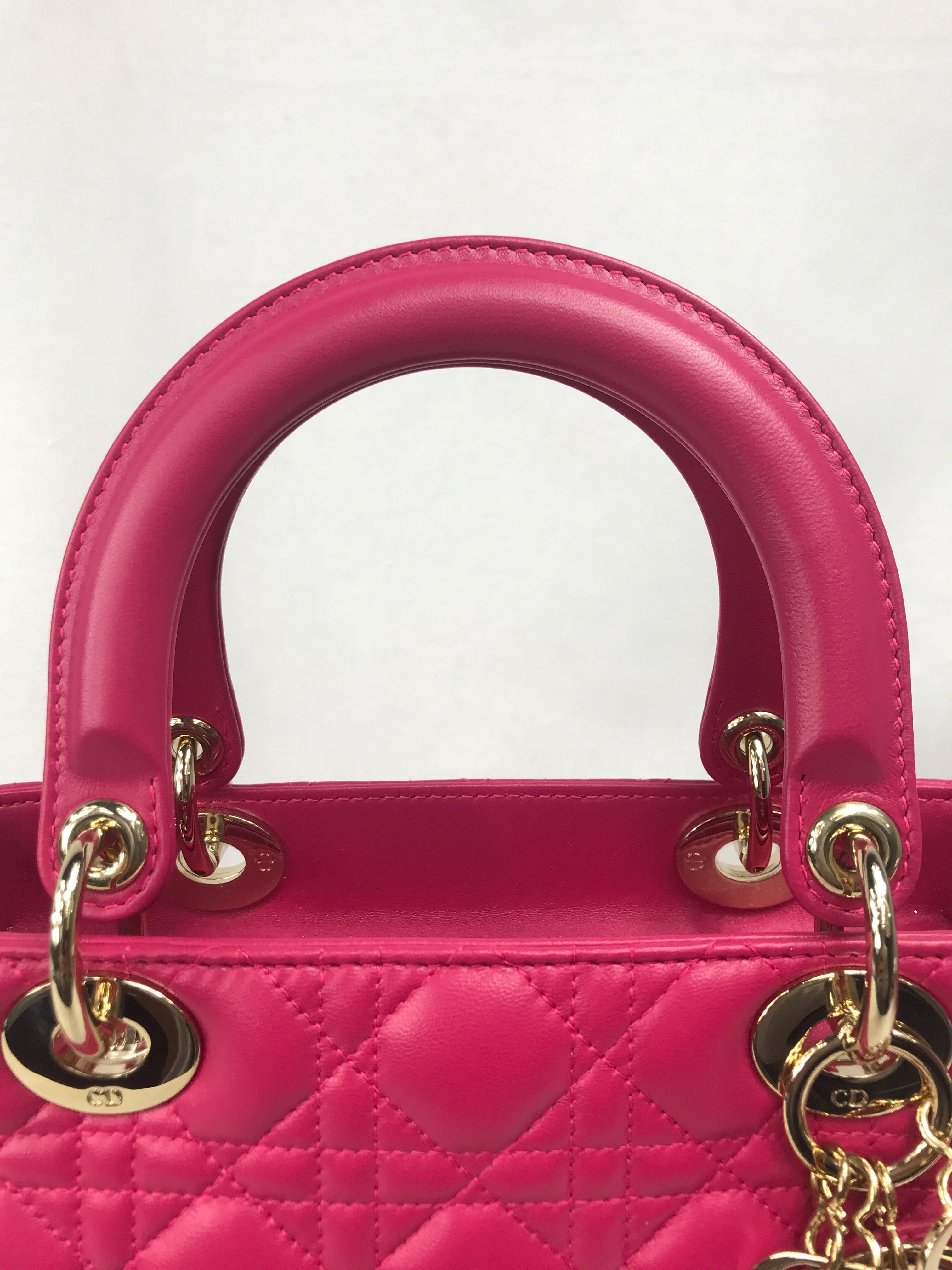 Magenta Medium Lambskin Leather Lady Dior w/GHW