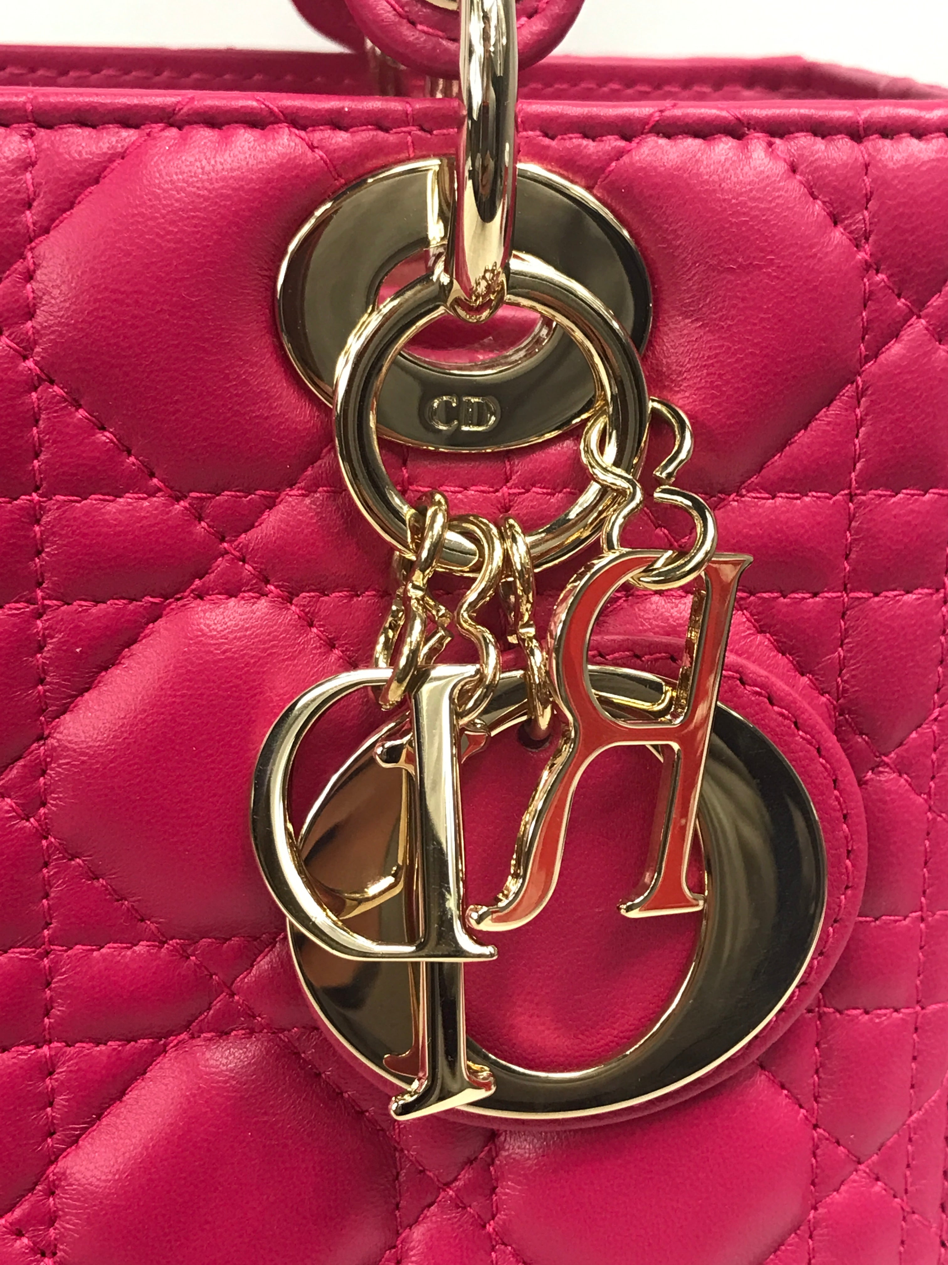 Magenta Medium Lambskin Leather Lady Dior w/GHW