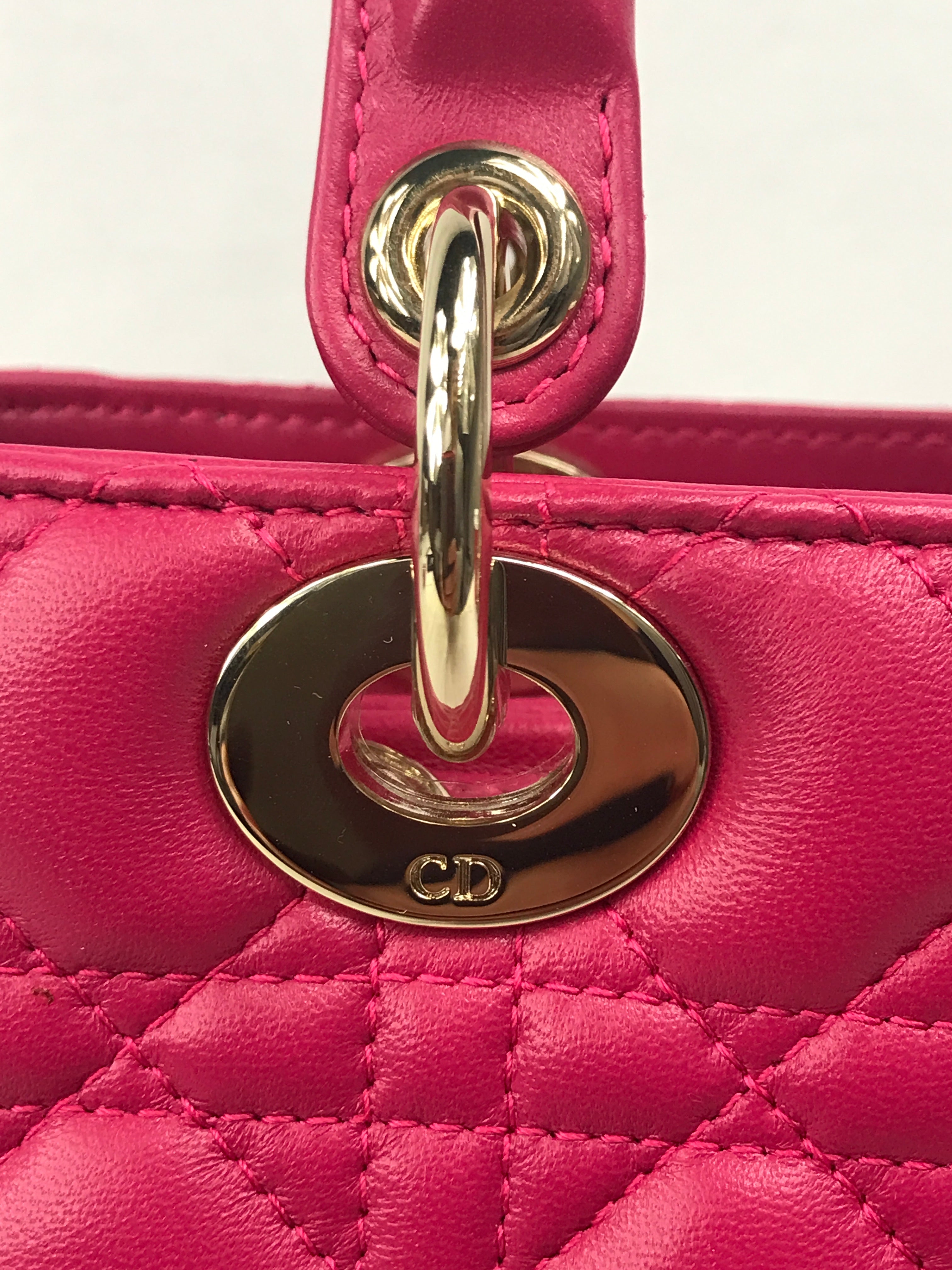 Magenta Medium Lambskin Leather Lady Dior w/GHW