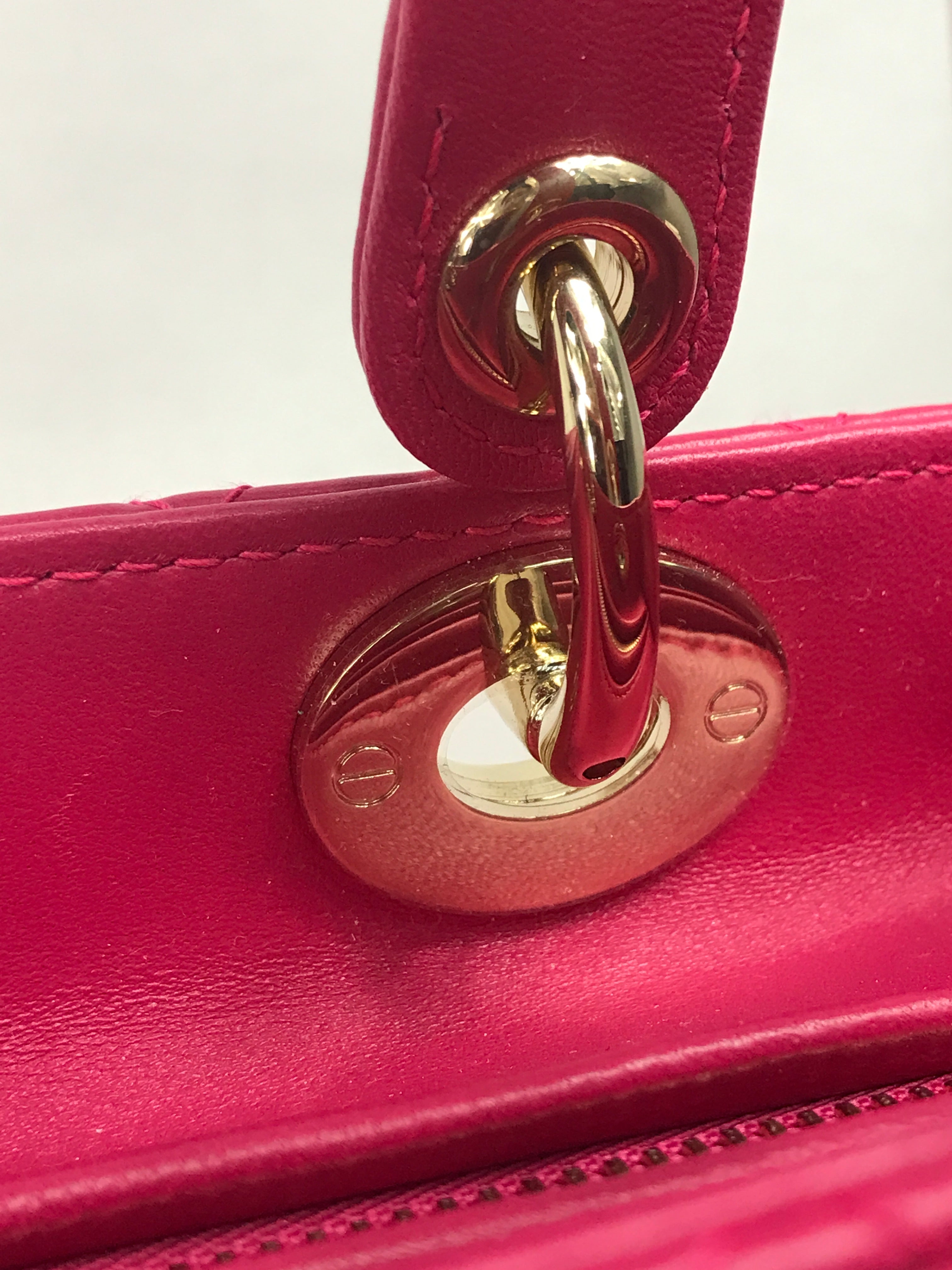 Magenta Medium Lambskin Leather Lady Dior w/GHW