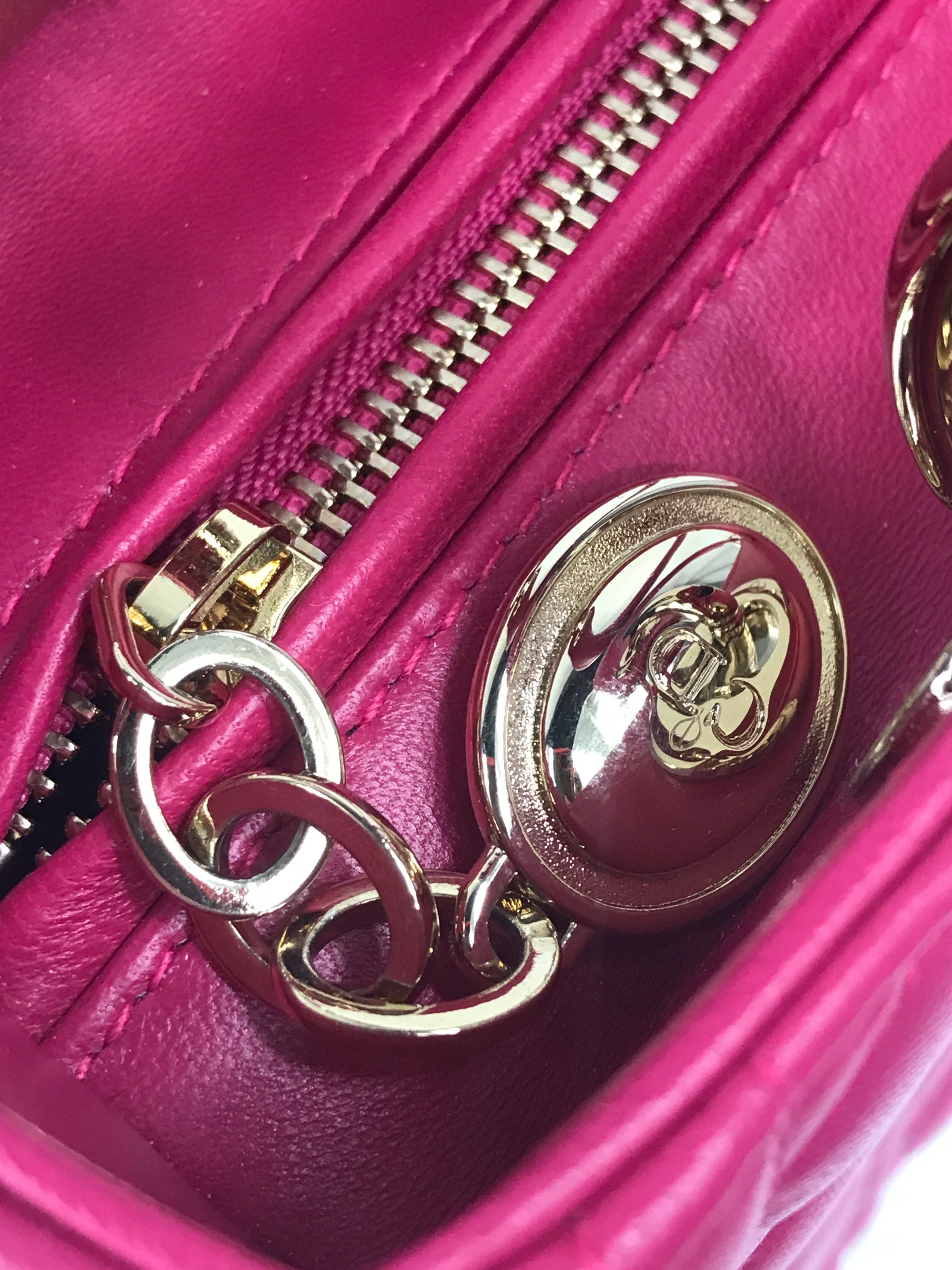 Magenta Medium Lambskin Leather Lady Dior w/GHW