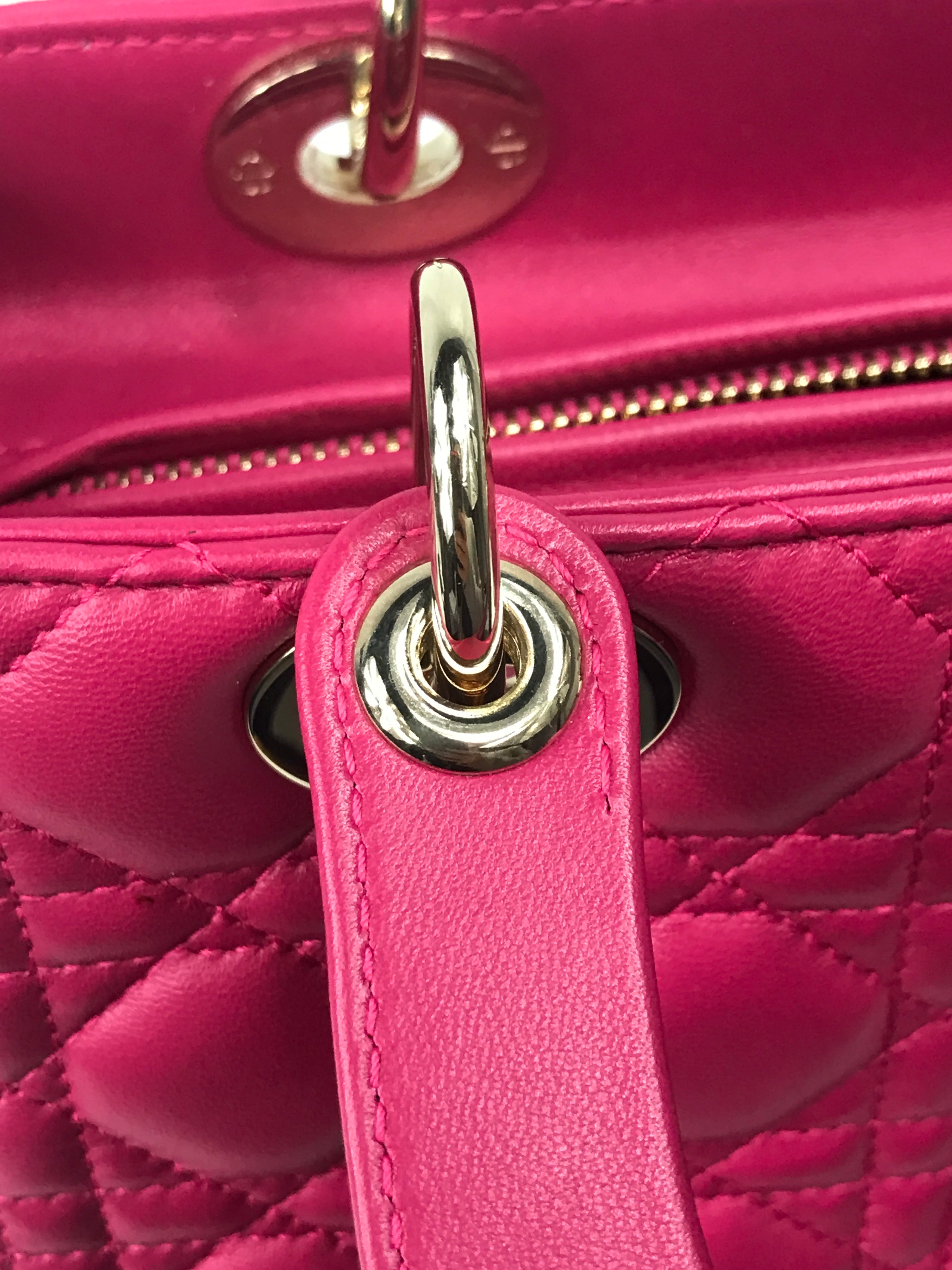 Magenta Medium Lambskin Leather Lady Dior w/GHW