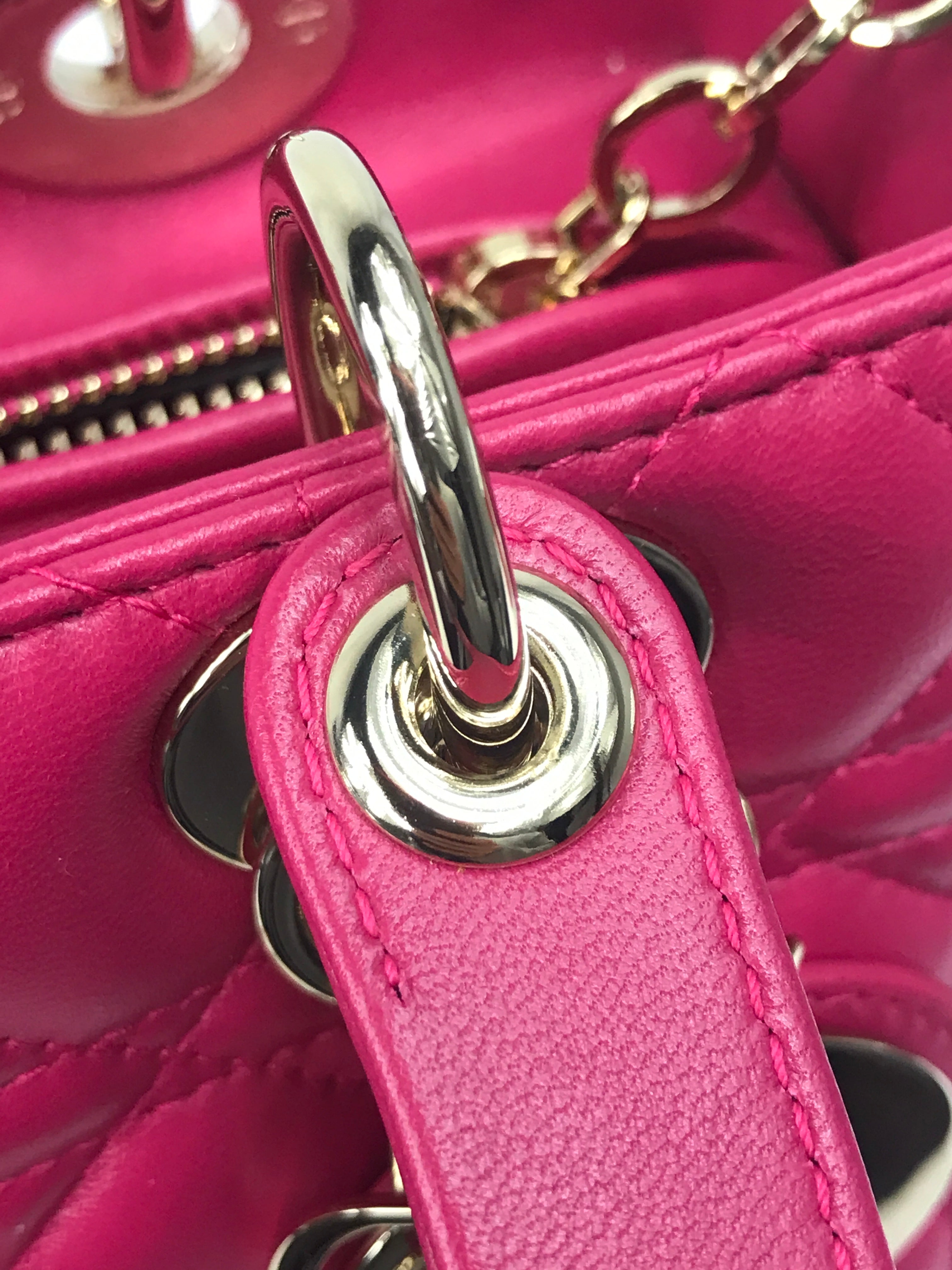 Magenta Medium Lambskin Leather Lady Dior w/GHW