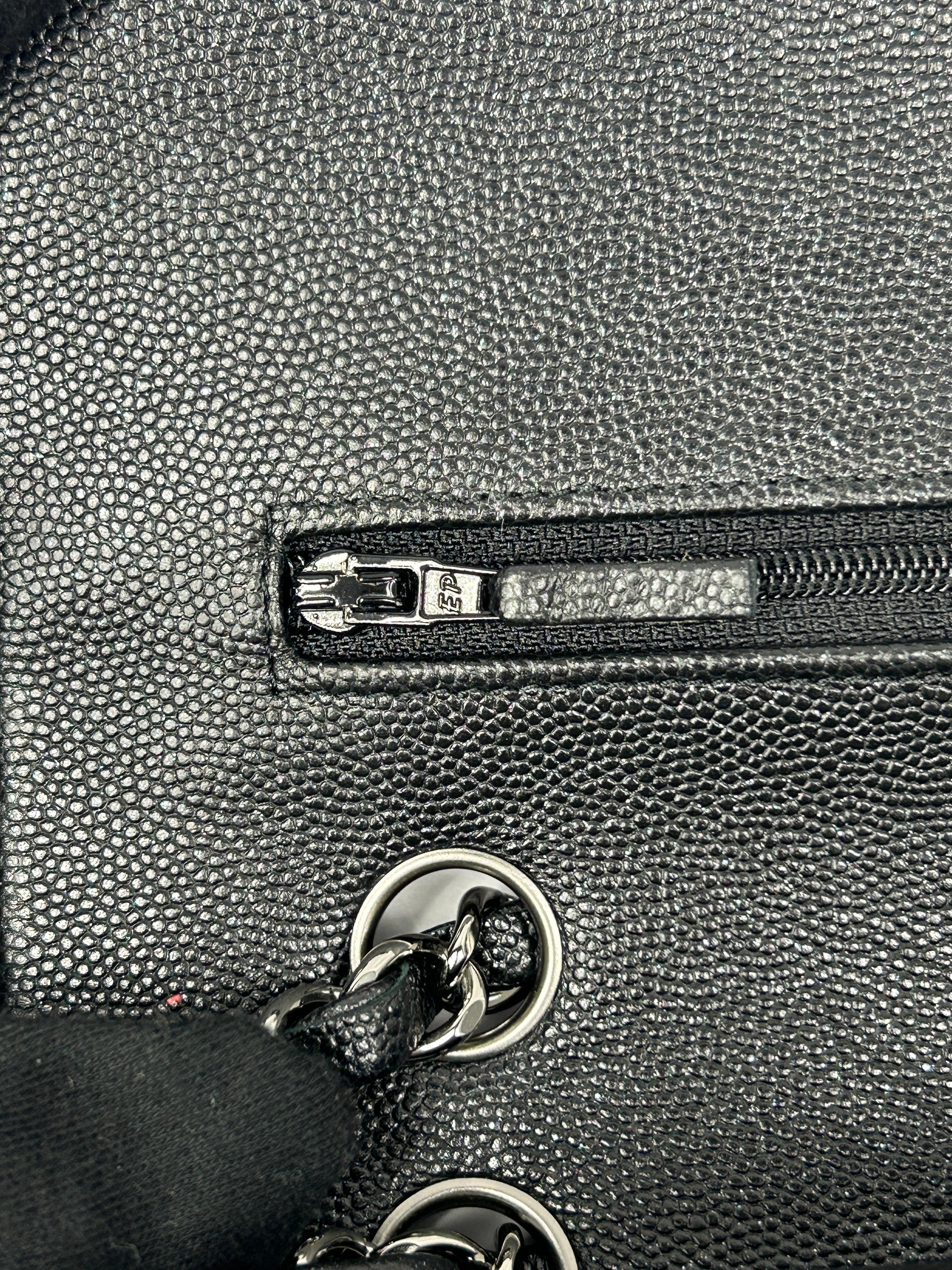 Black Caviar Glitter Quilted Leather Double Classic Flap w/RHW