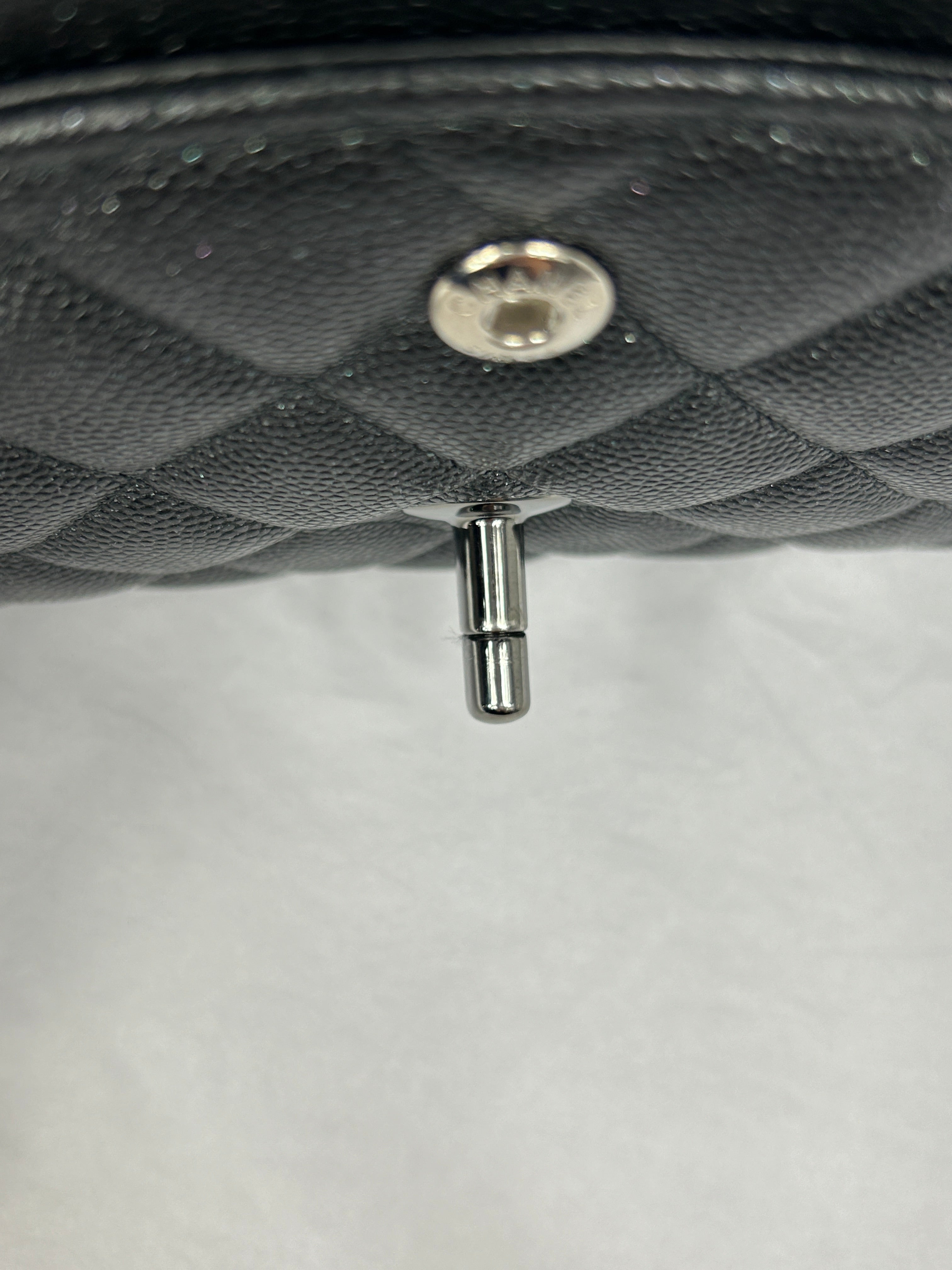 Black Caviar Glitter Quilted Leather Double Classic Flap w/RHW