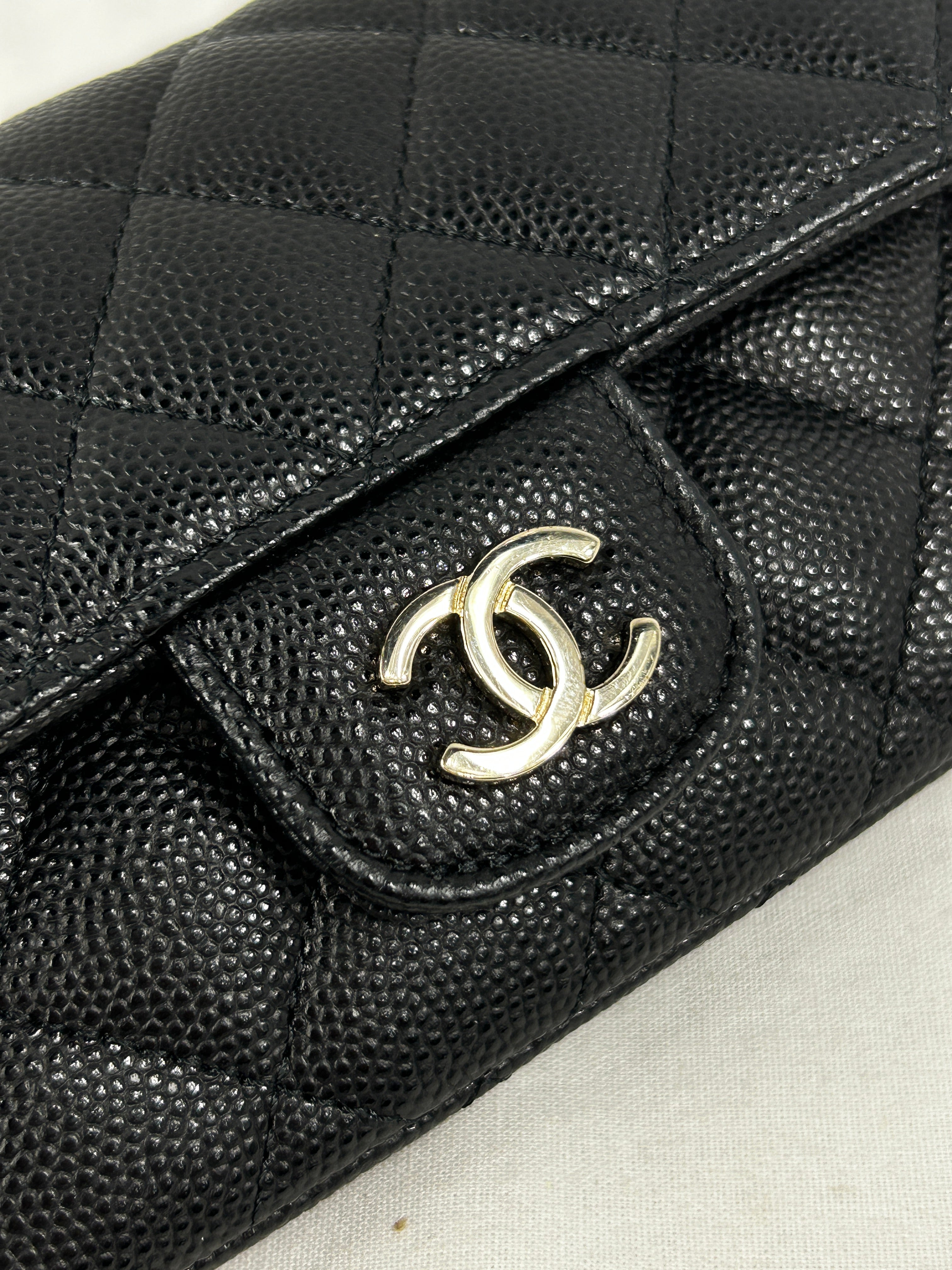 Black Caviar Quilted Sunglass Case Bag w/GHW Chain