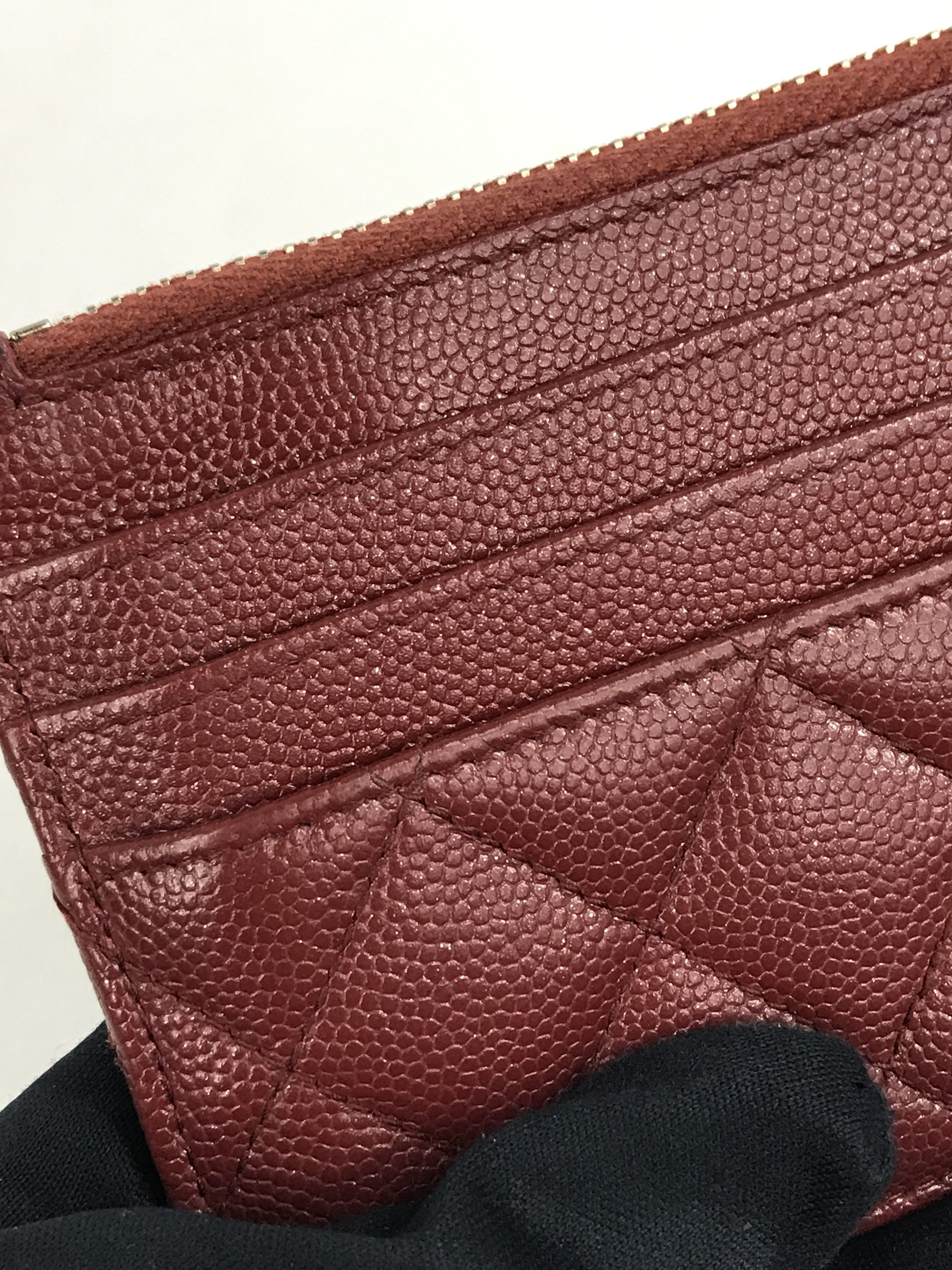 Brick Quilted Caviar CC Zip Card Holder Case w/ GHW