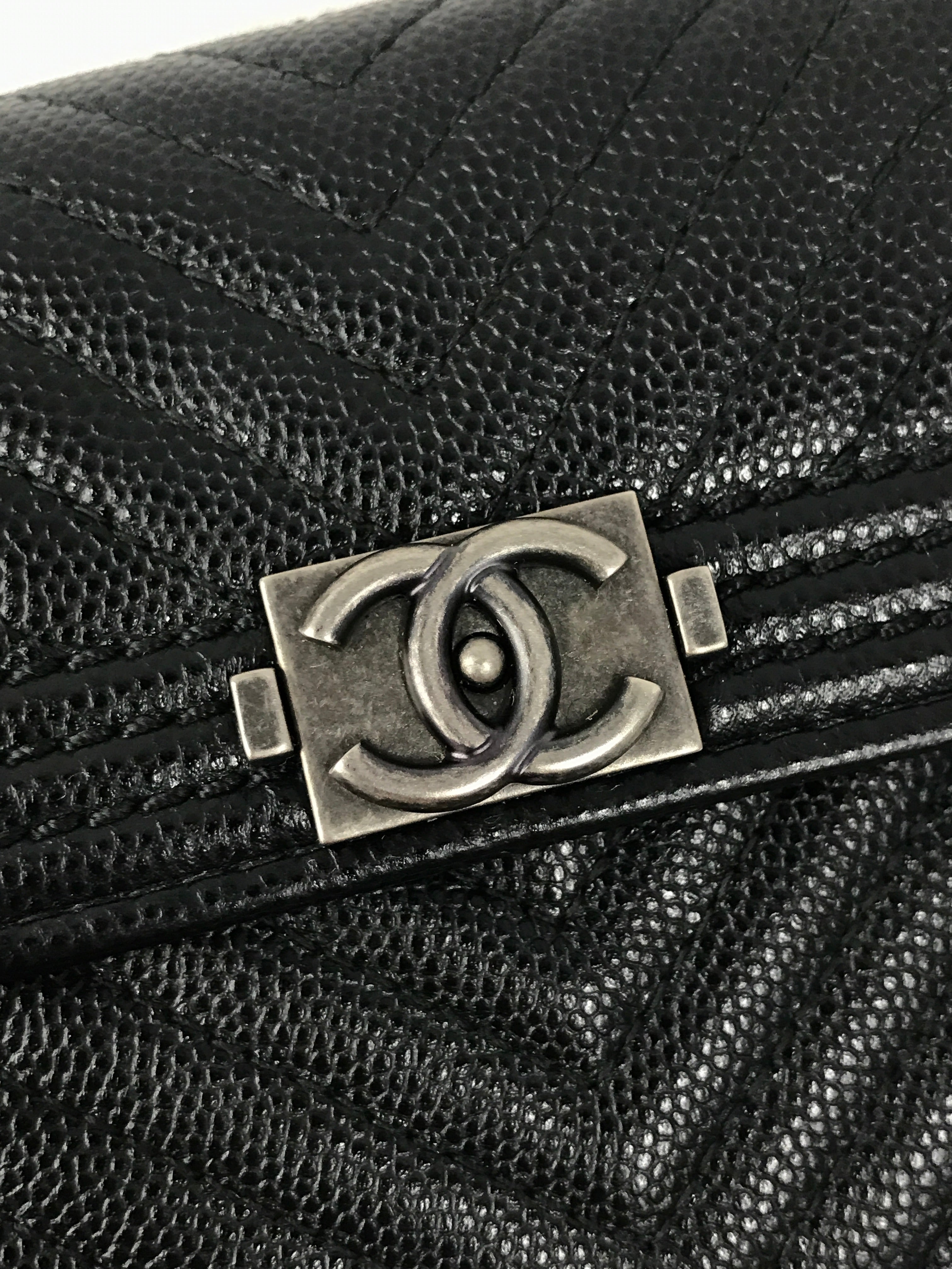 Black Caviar Chevron Boy Flap Wallet w/RHW