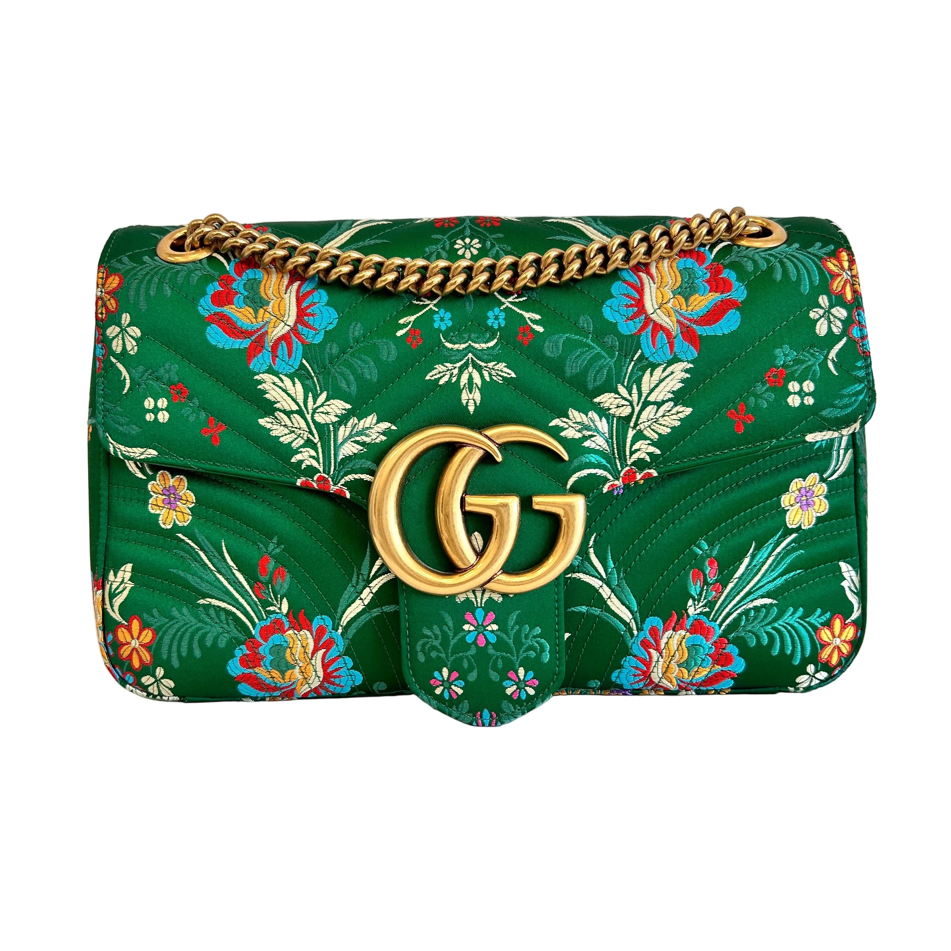 Green Floral Jacquard Fabric Medium Marmont Bag