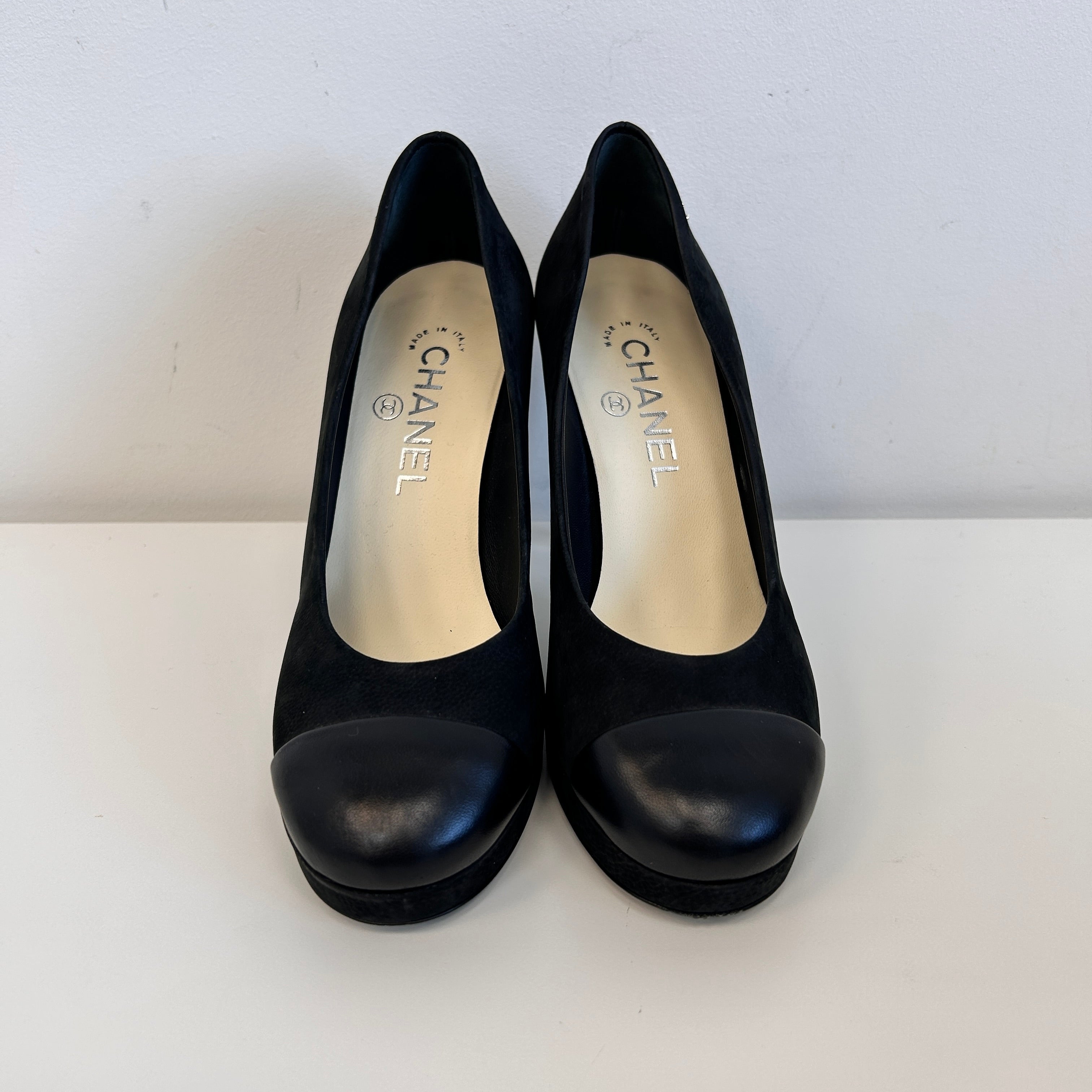 Black Suede/Leather Toe Cap Pumps - Haute Classics