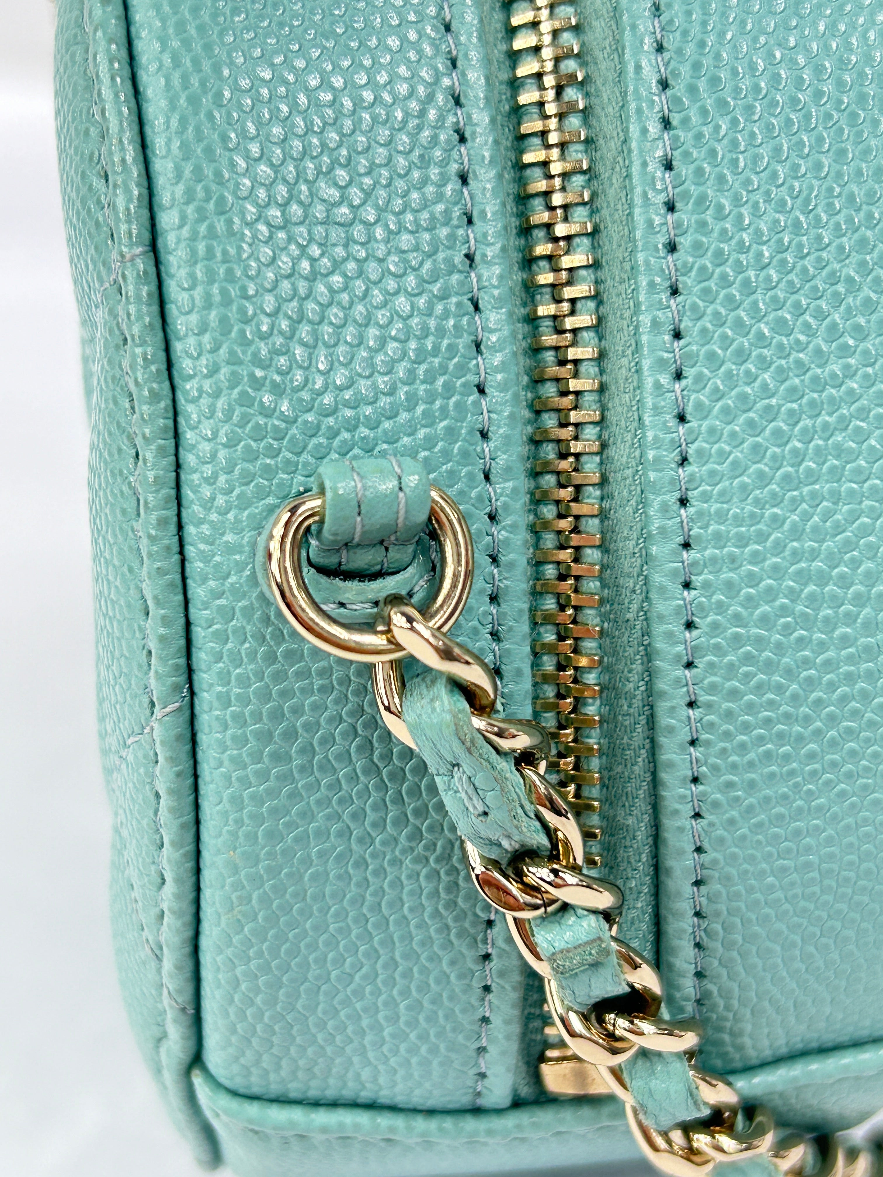 Teal Blue Caviar Round Mini Crossbody Bag w/LGHW