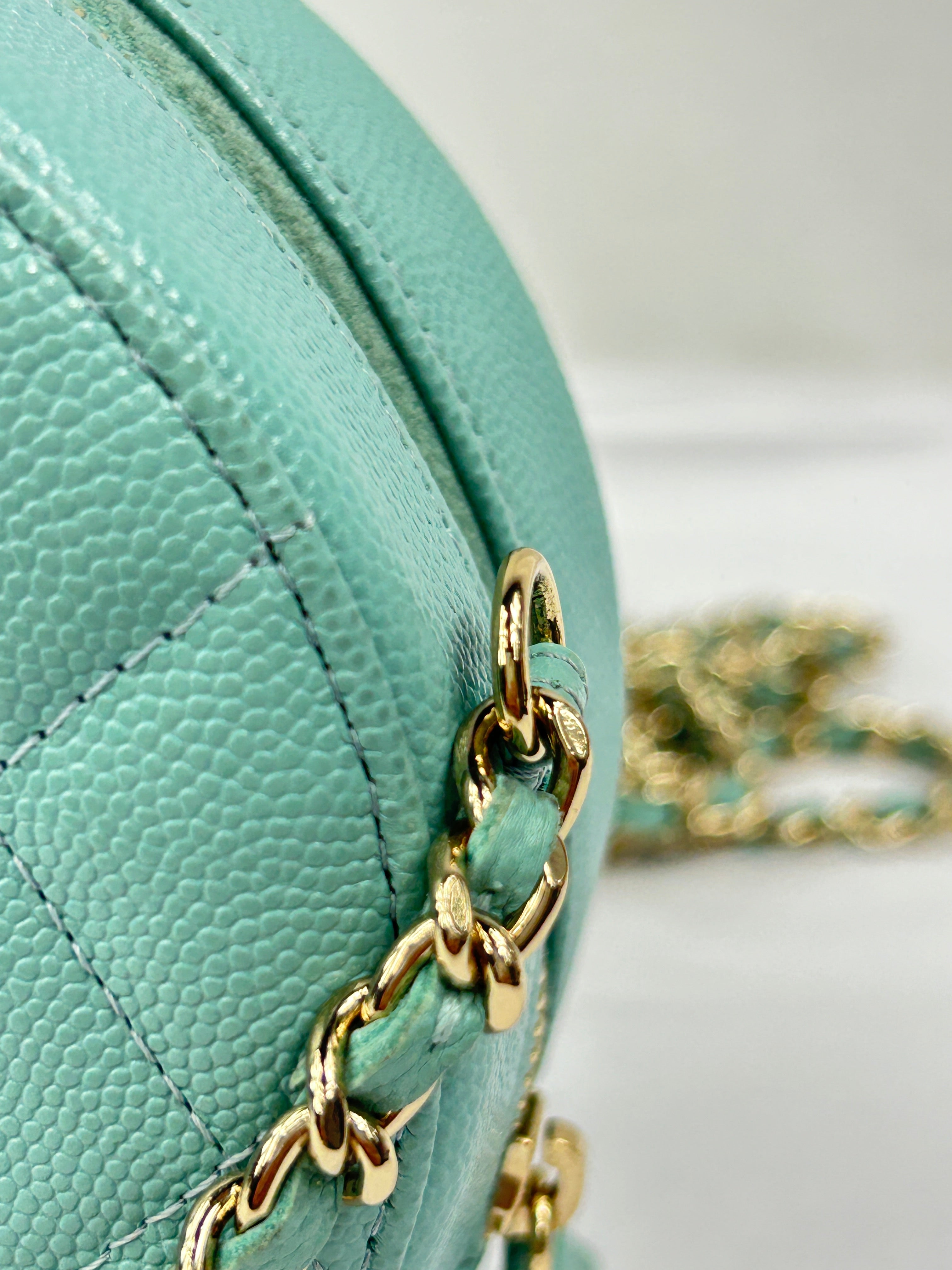 Teal Blue Caviar Round Mini Crossbody Bag w/LGHW