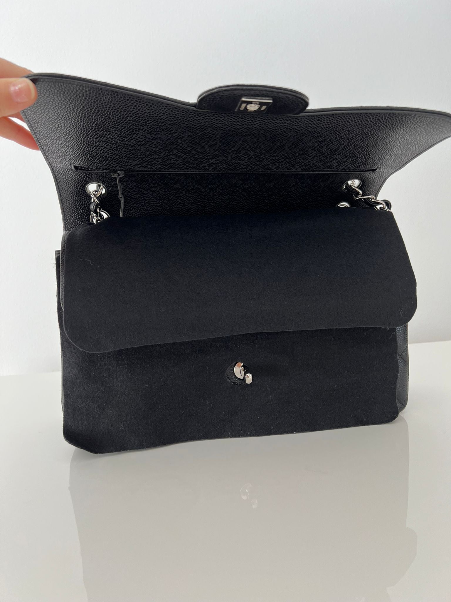 Black Caviar Quilted Jumbo Double Flap Bag W/SHW
