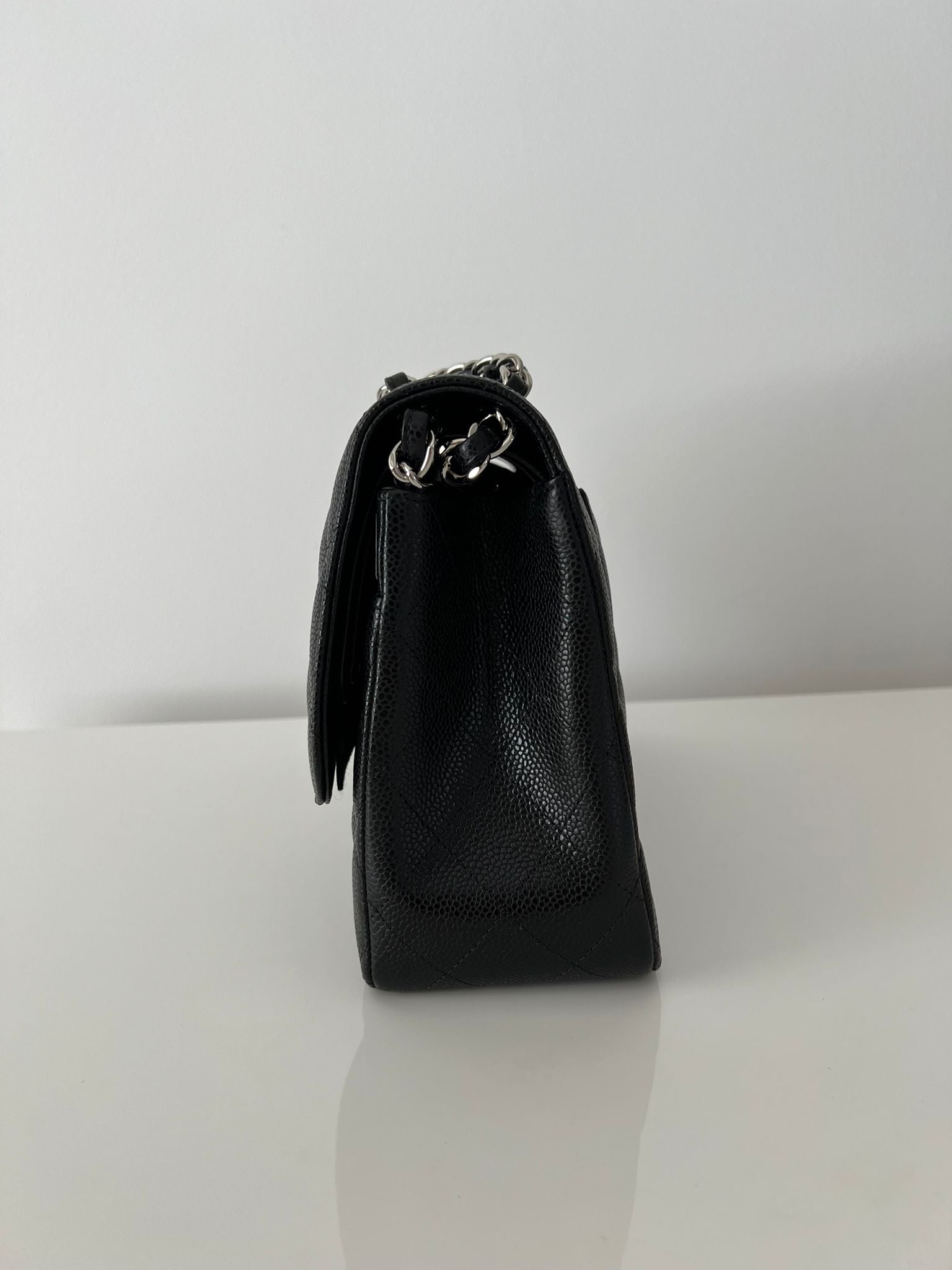 Black Caviar Quilted Jumbo Double Flap Bag W/SHW