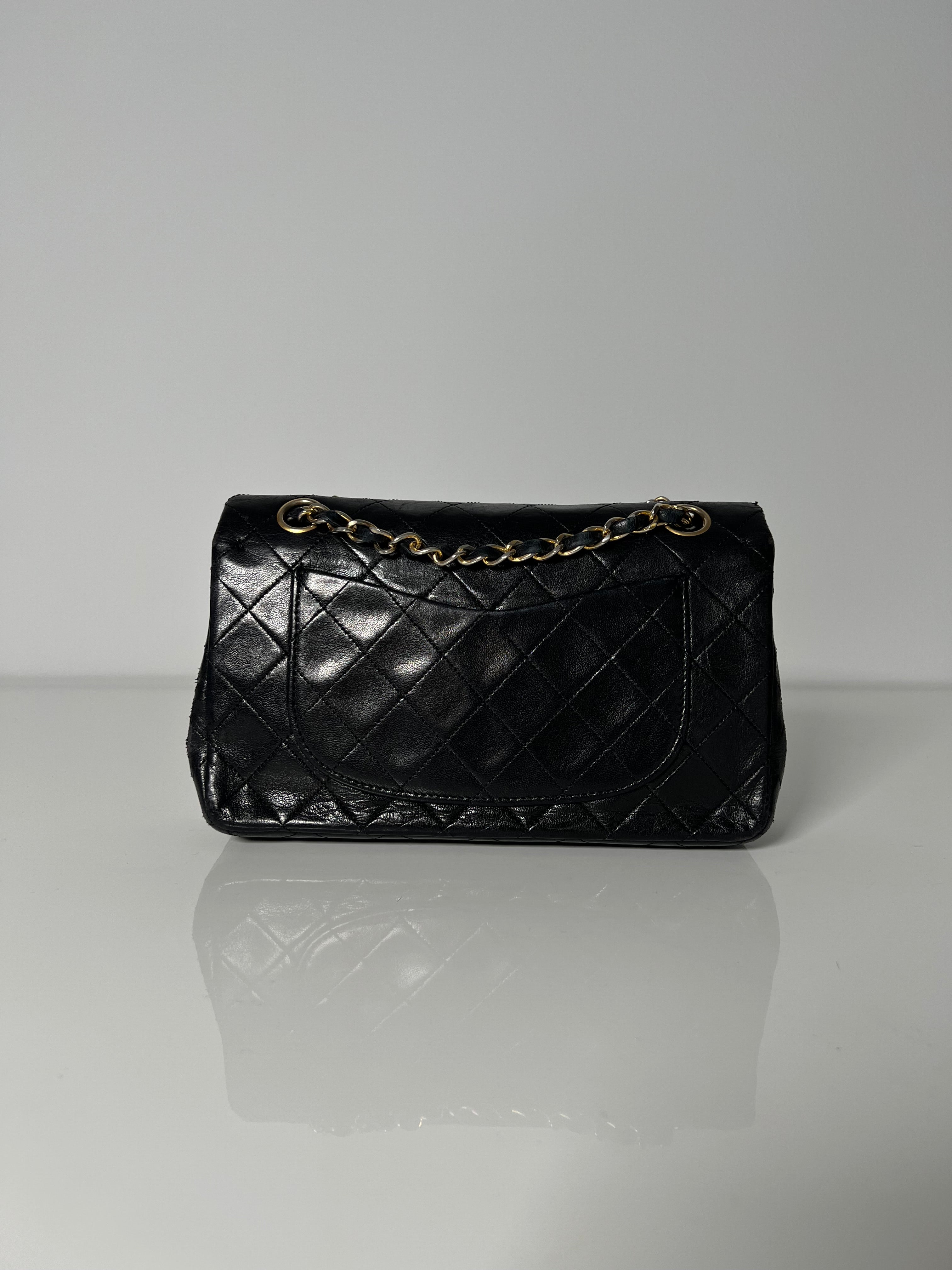 Vintage Black Lambskin Small Double Flap 24kt Gold Plated HW