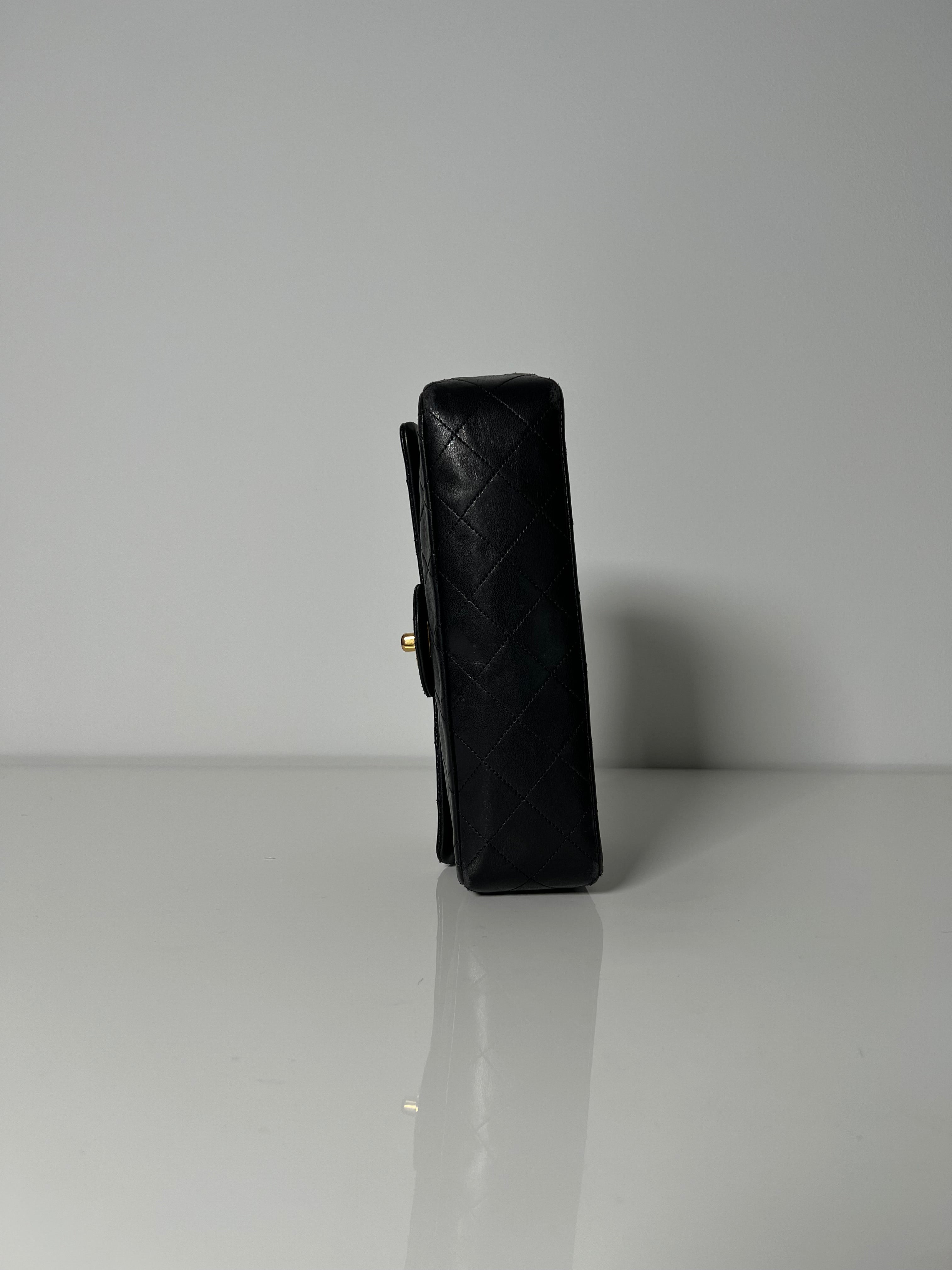 Vintage Black Lambskin Small Double Flap 24kt Gold Plated HW