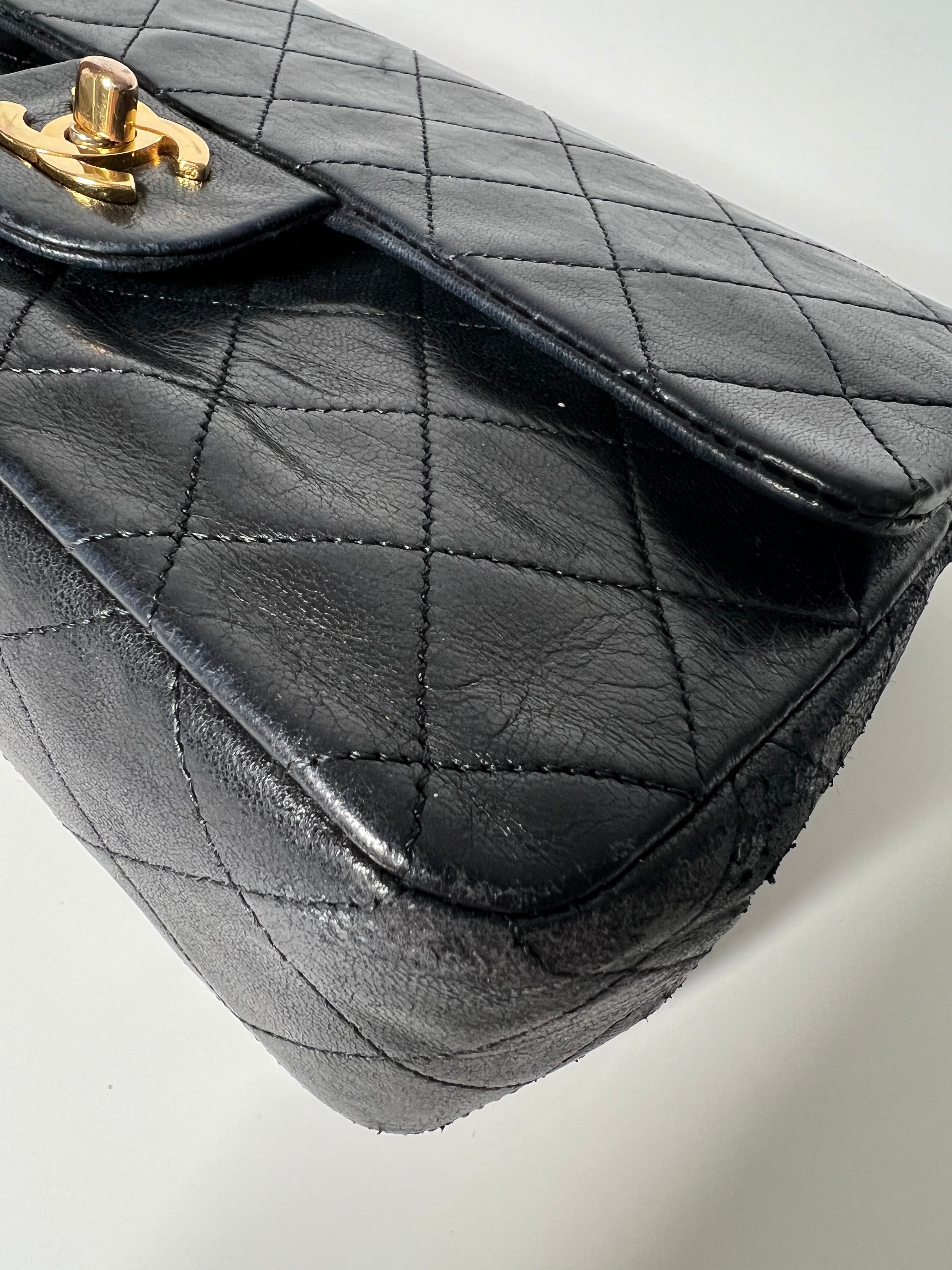 Vintage Black Lambskin Small Double Flap 24kt Gold Plated HW