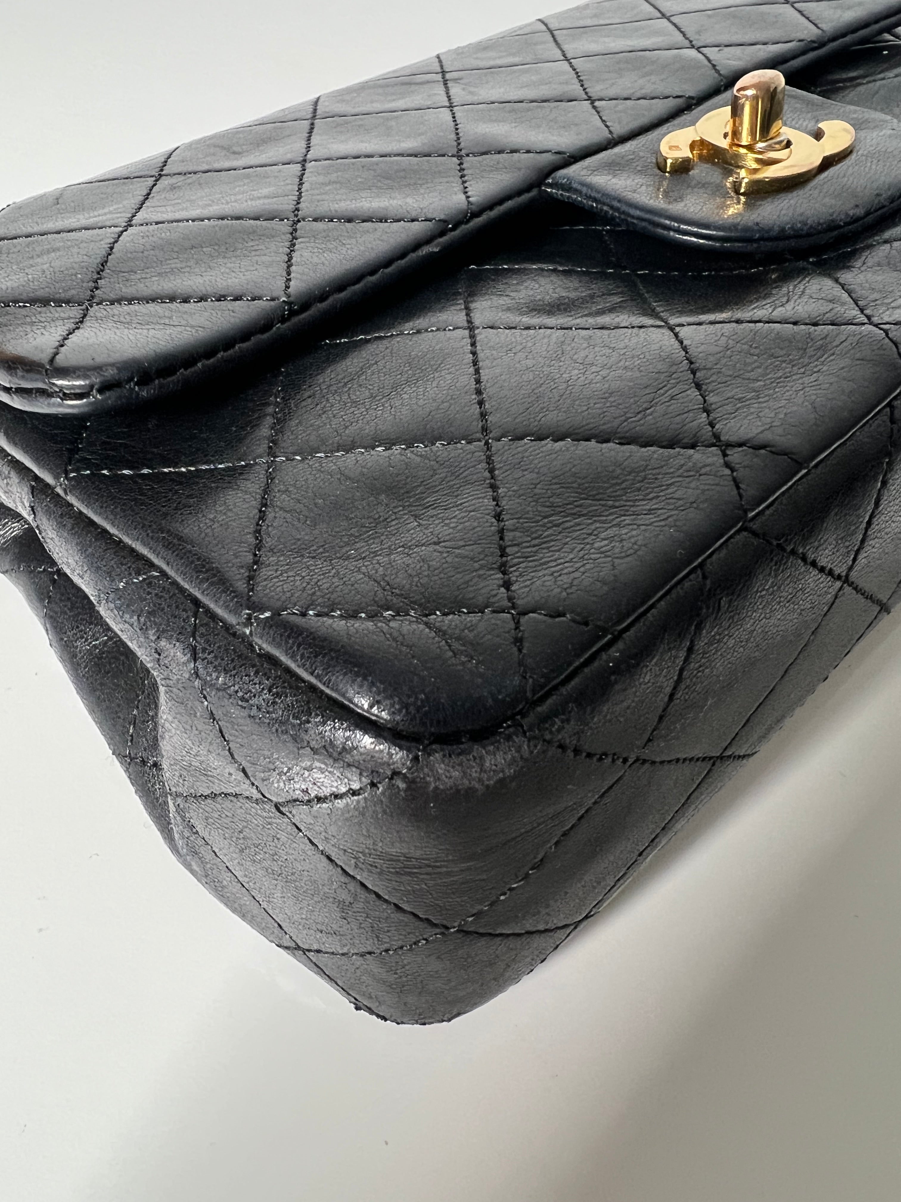 Vintage Black Lambskin Small Double Flap 24kt Gold Plated HW