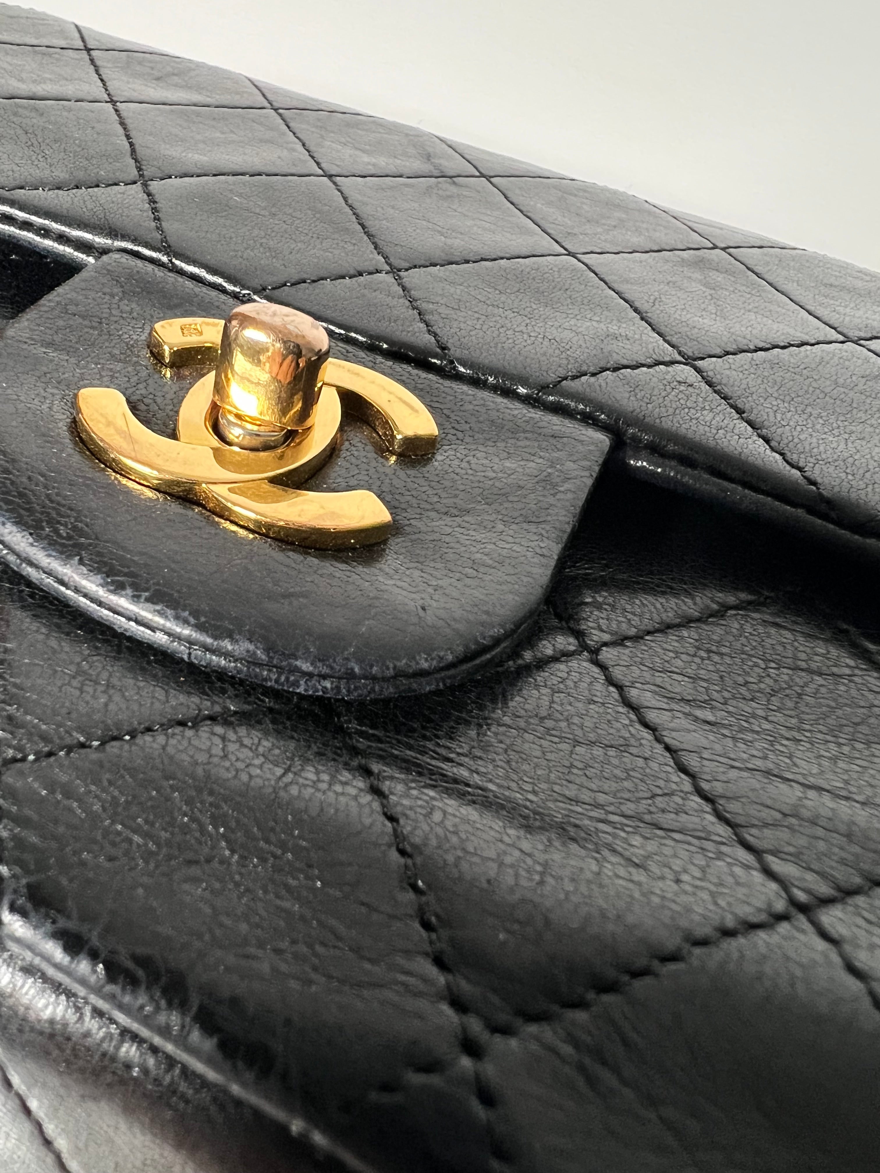 Vintage Black Lambskin Small Double Flap 24kt Gold Plated HW