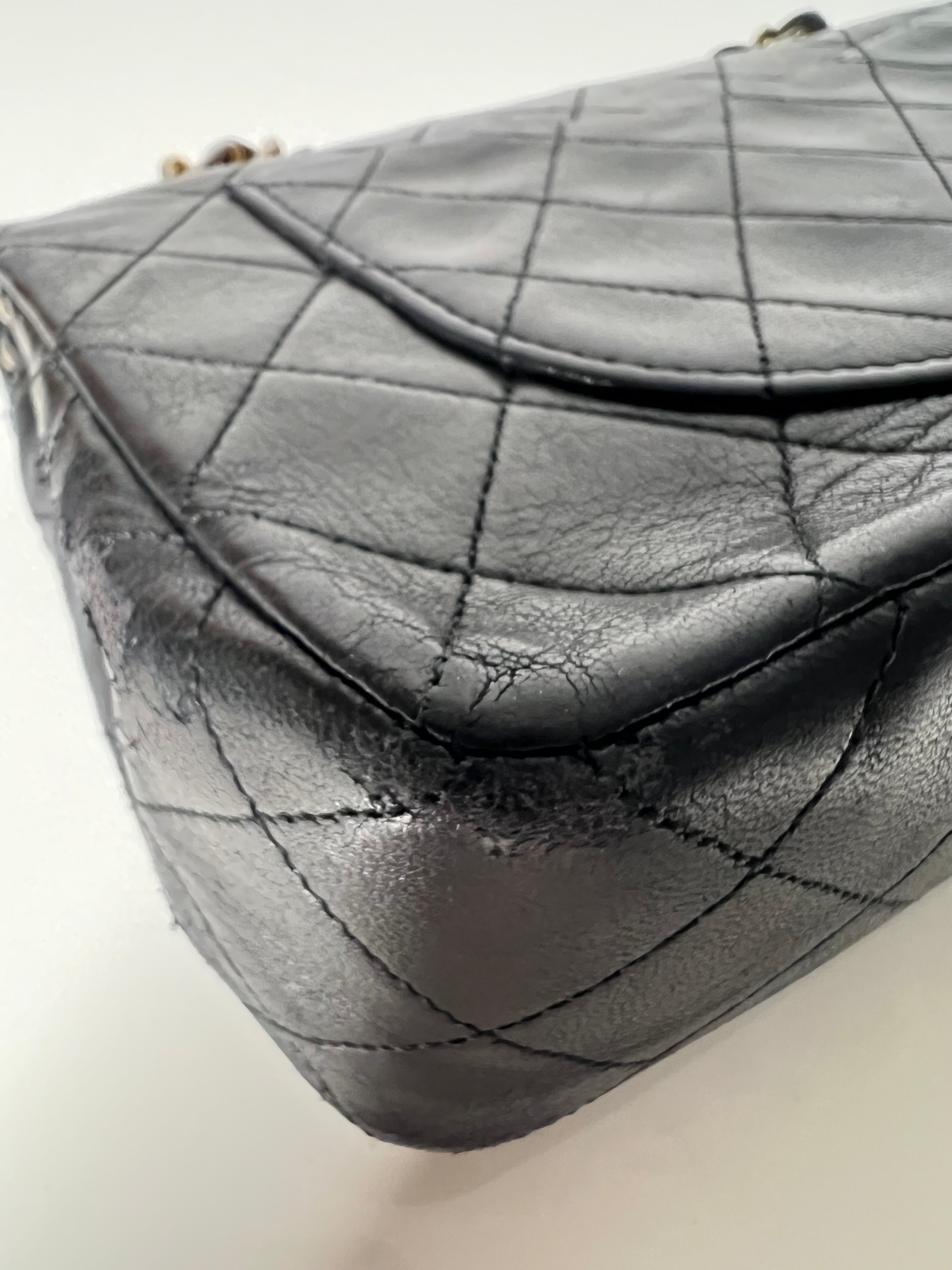 Vintage Black Lambskin Small Double Flap 24kt Gold Plated HW