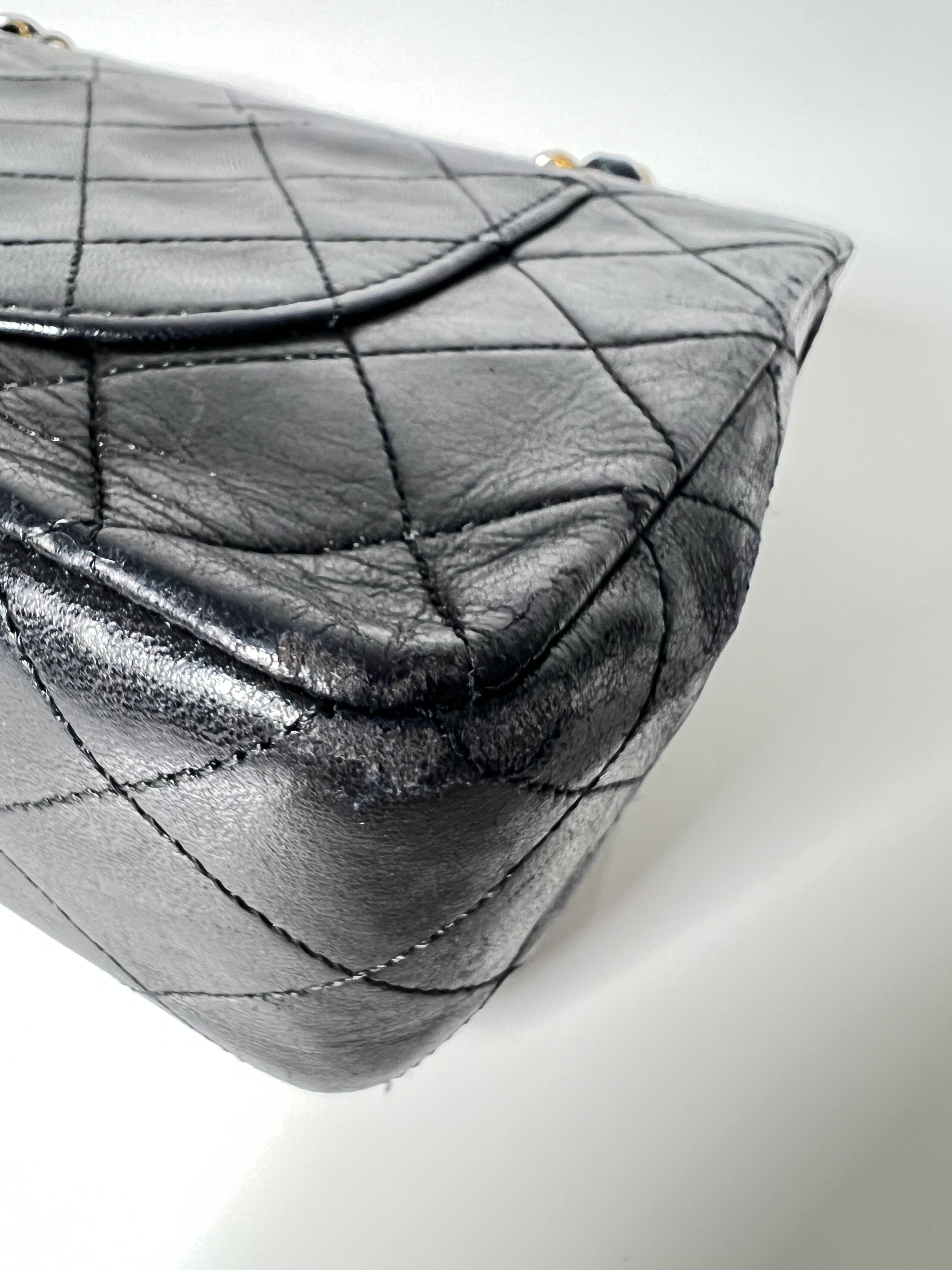 Vintage Black Lambskin Small Double Flap 24kt Gold Plated HW