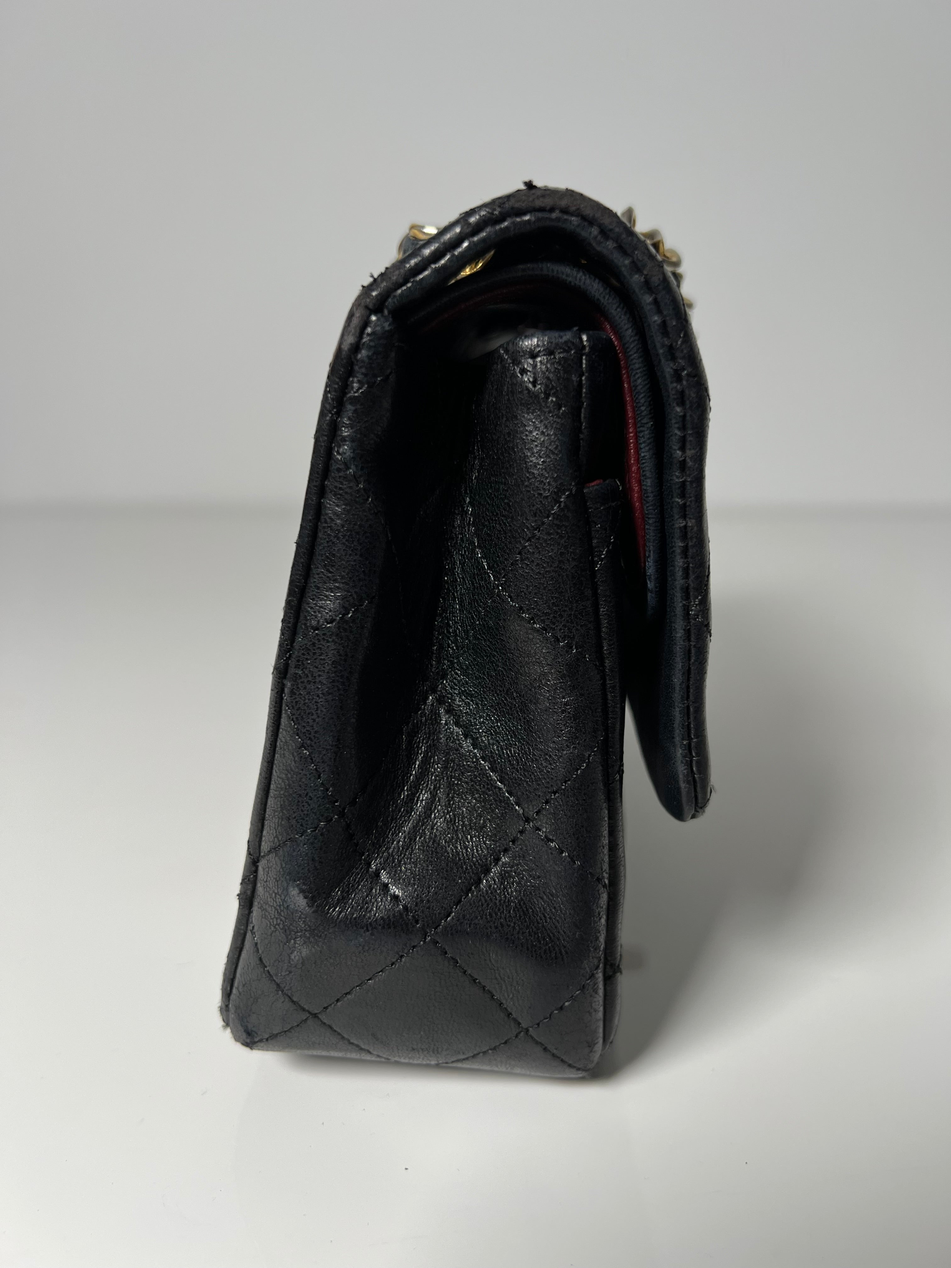 Vintage Black Lambskin Small Double Flap 24kt Gold Plated HW