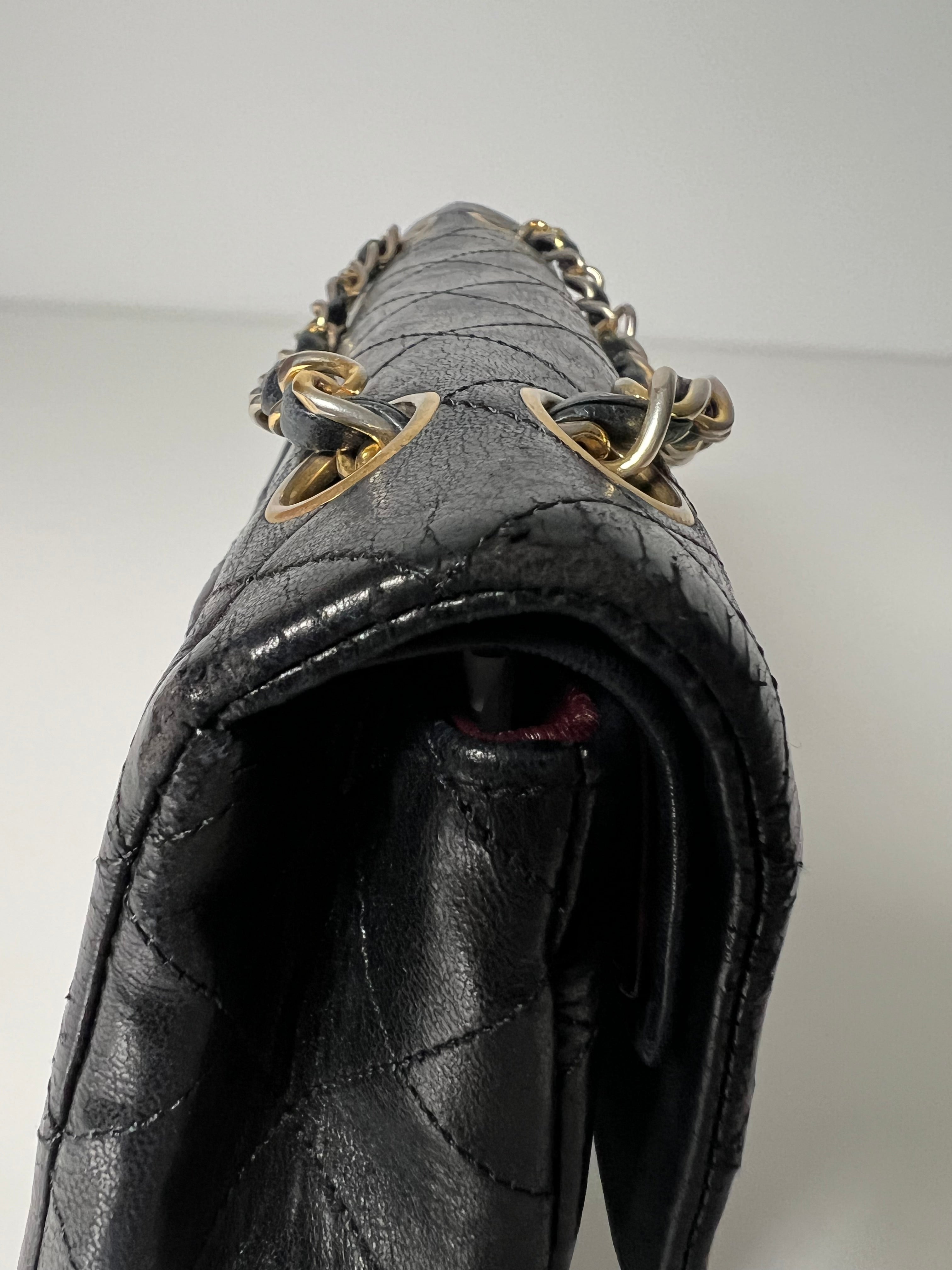 Vintage Black Lambskin Small Double Flap 24kt Gold Plated HW