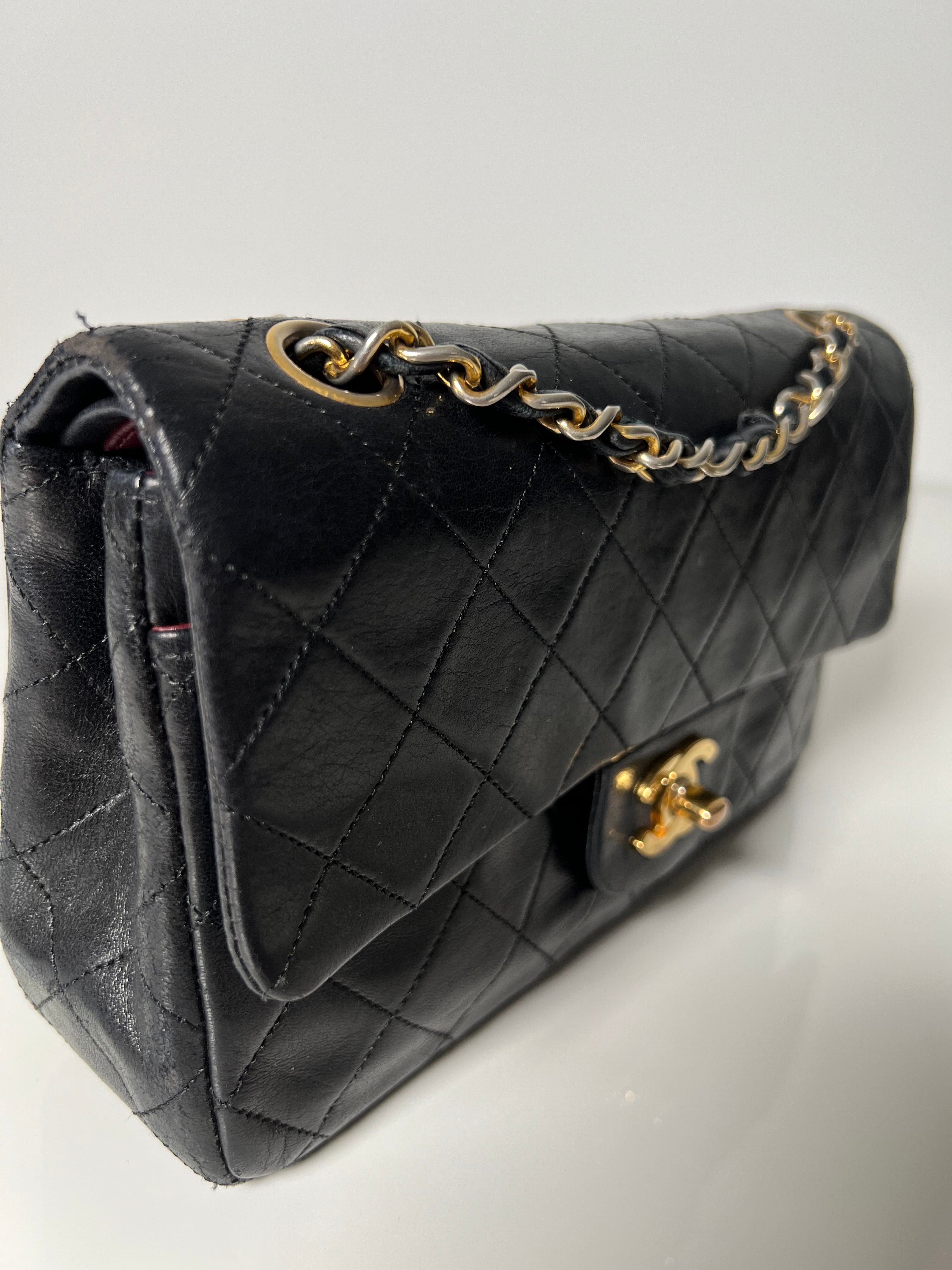 Vintage Black Lambskin Small Double Flap 24kt Gold Plated HW