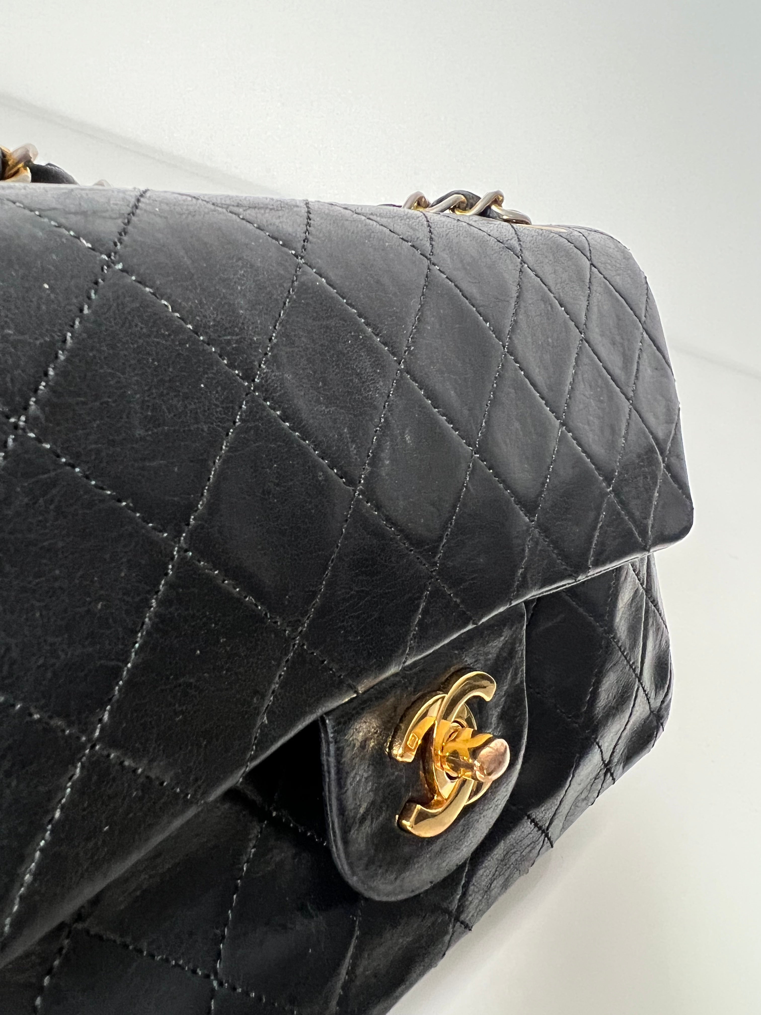 Vintage Black Lambskin Small Double Flap 24kt Gold Plated HW