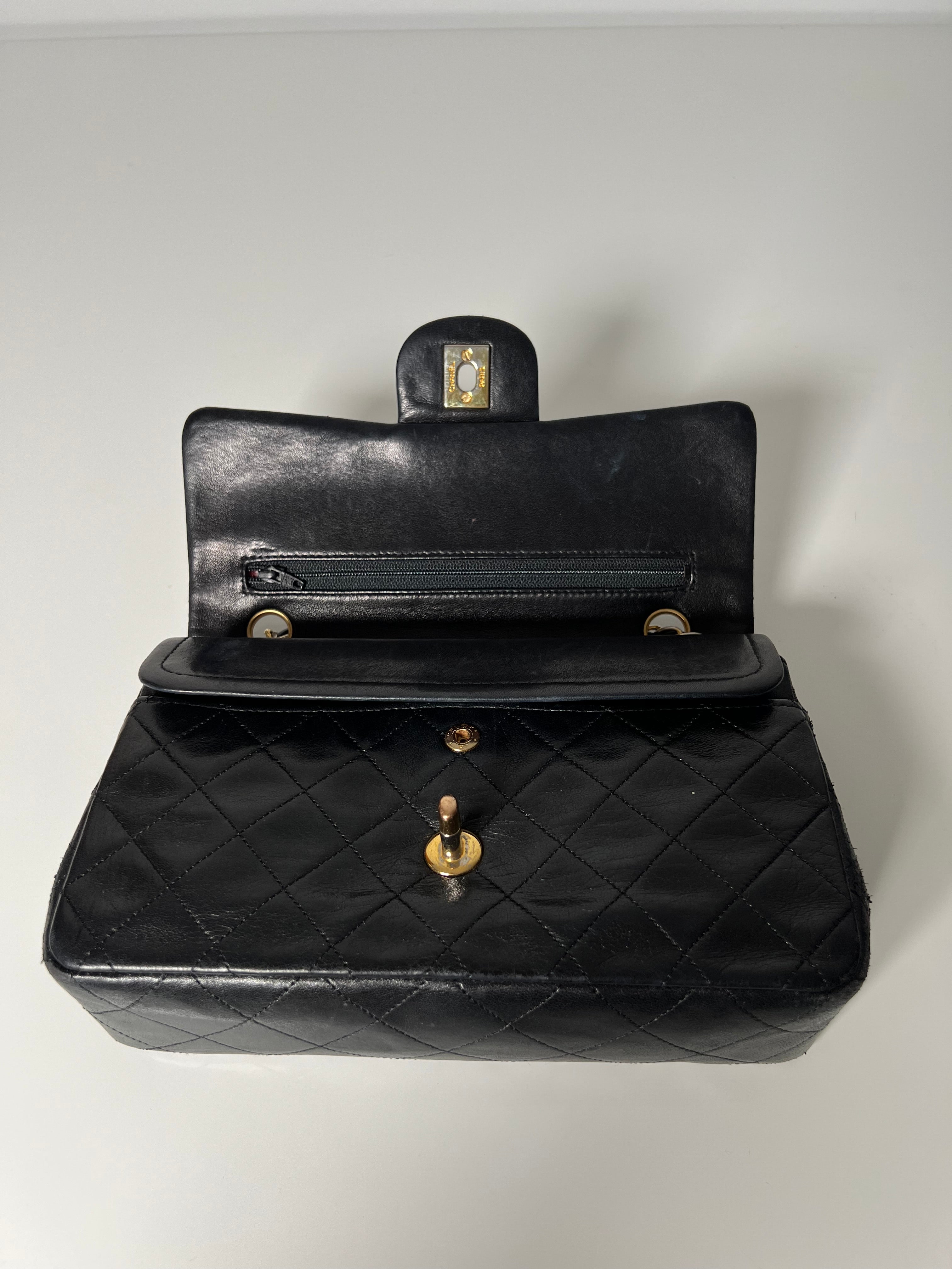 Vintage Black Lambskin Small Double Flap 24kt Gold Plated HW