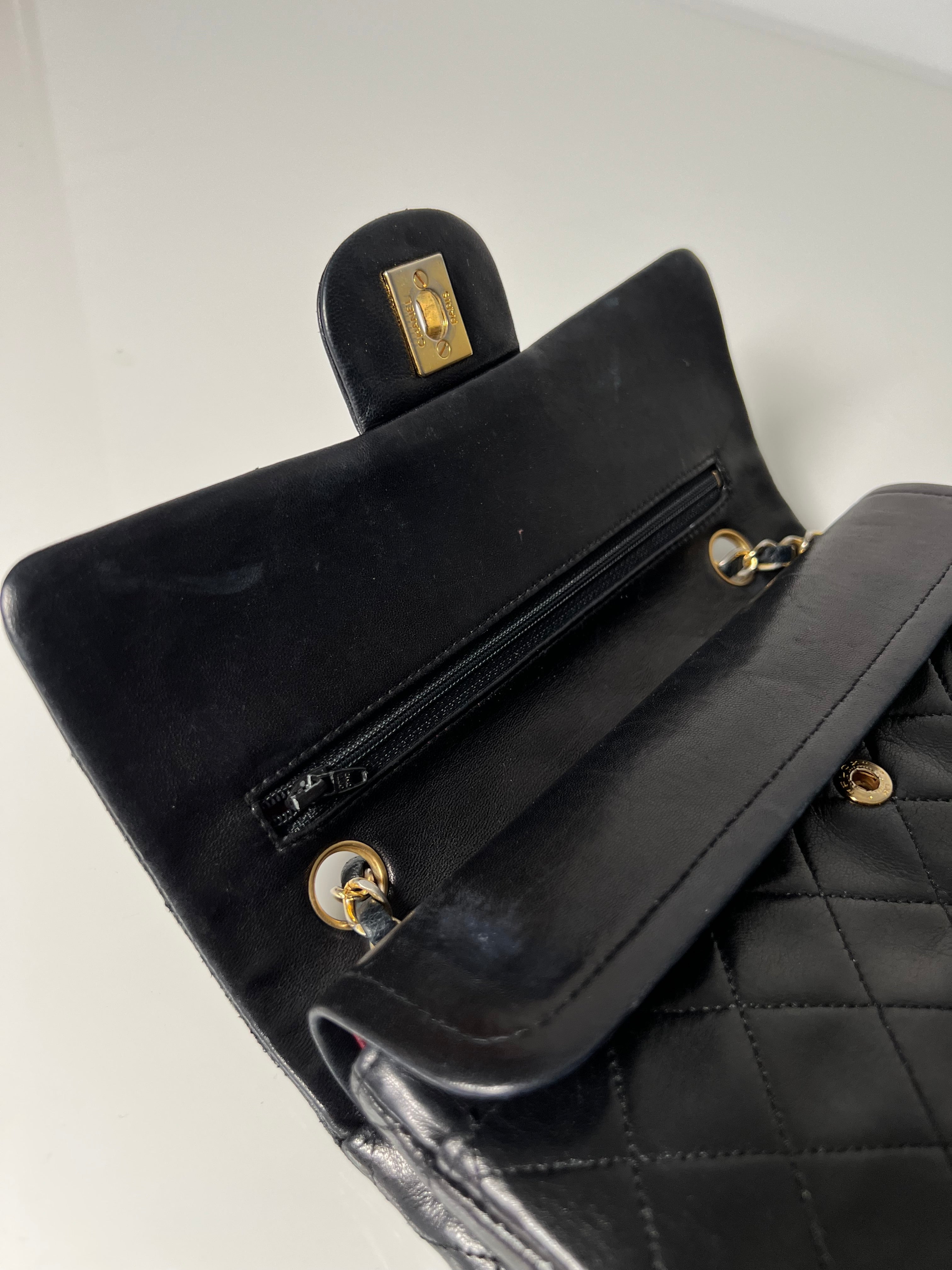 Vintage Black Lambskin Small Double Flap 24kt Gold Plated HW