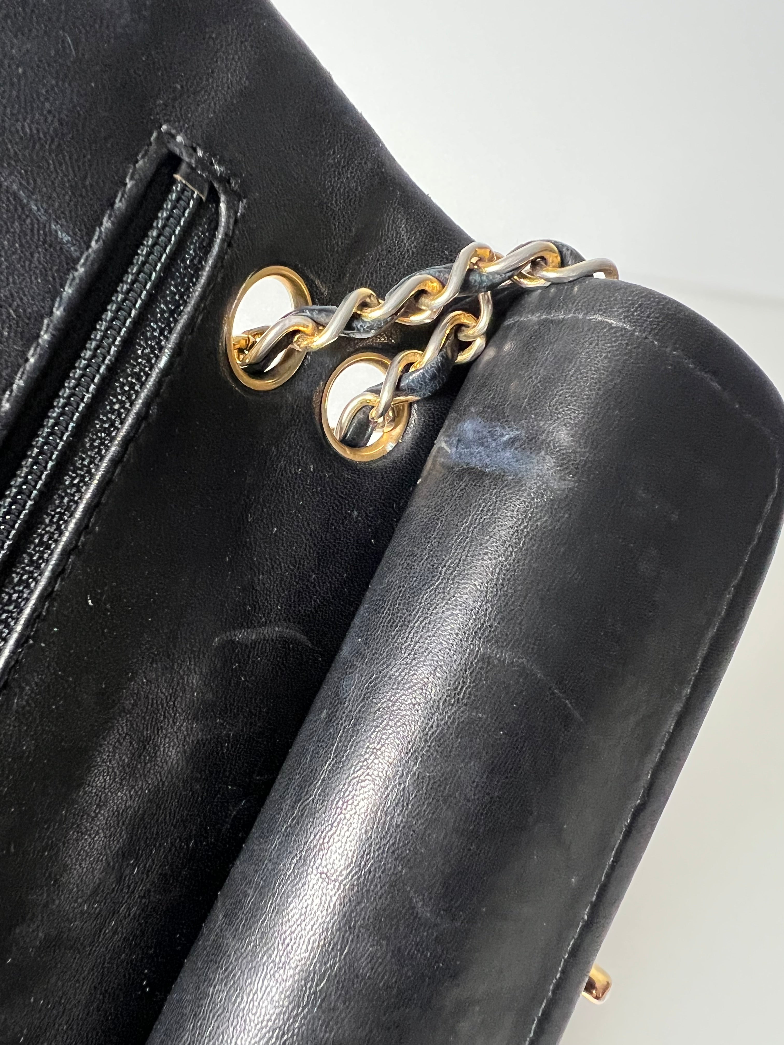 Vintage Black Lambskin Small Double Flap 24kt Gold Plated HW