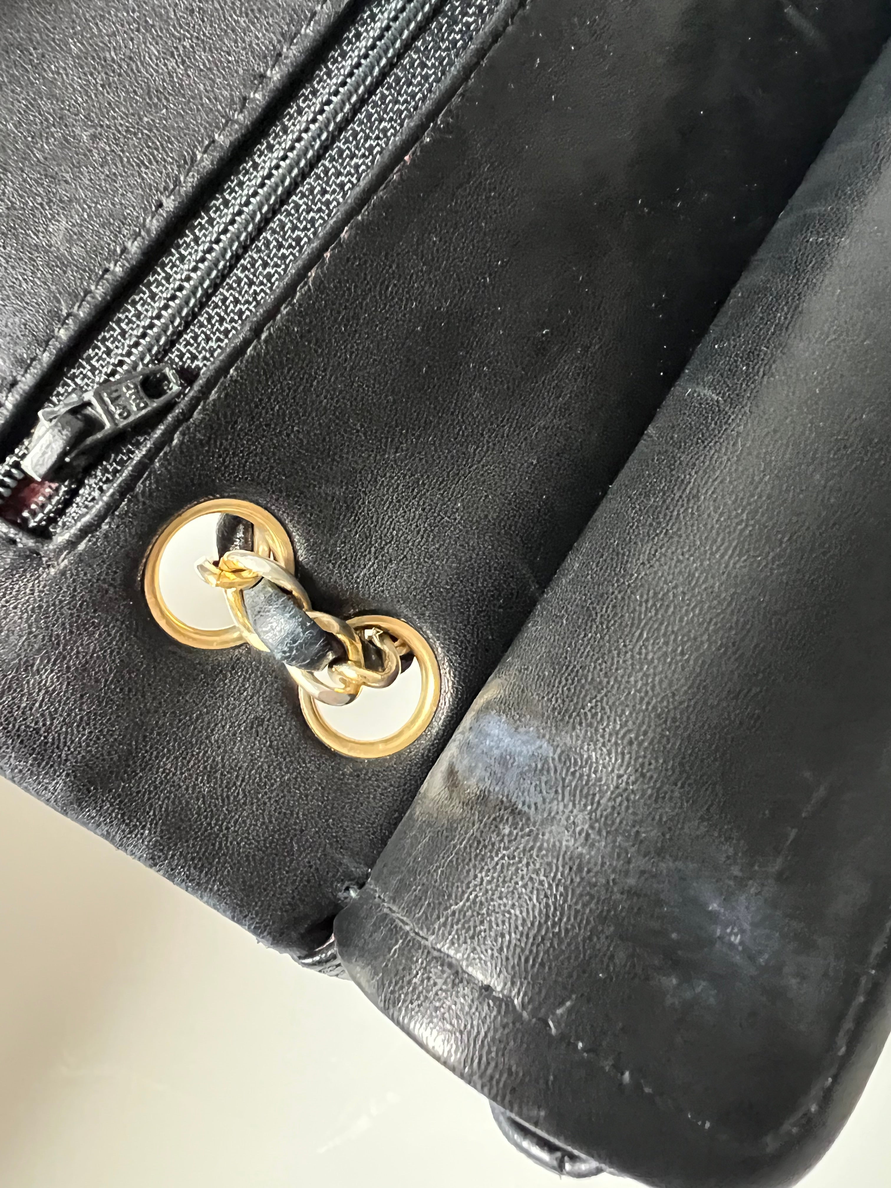 Vintage Black Lambskin Small Double Flap 24kt Gold Plated HW