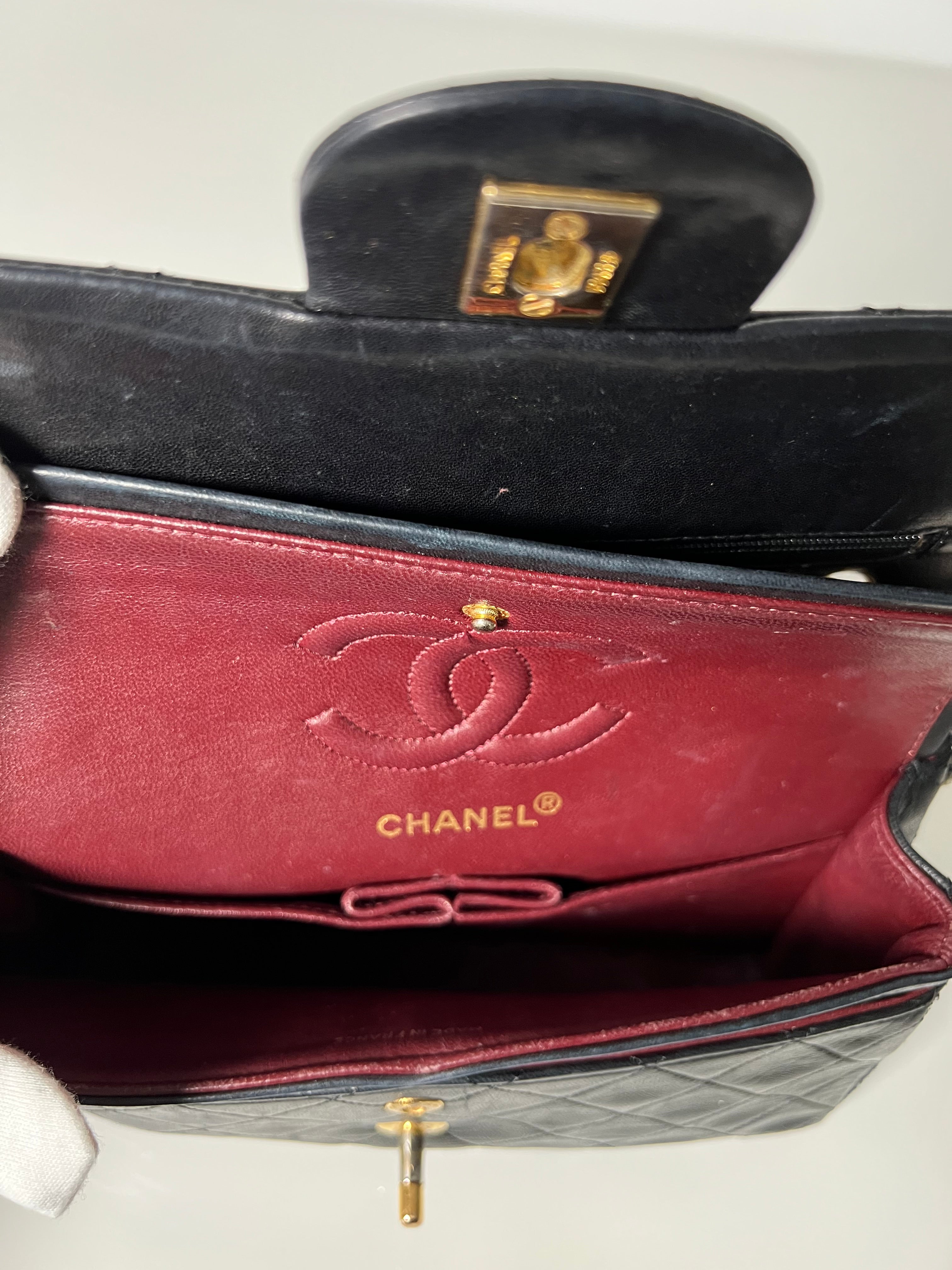 Vintage Black Lambskin Small Double Flap 24kt Gold Plated HW