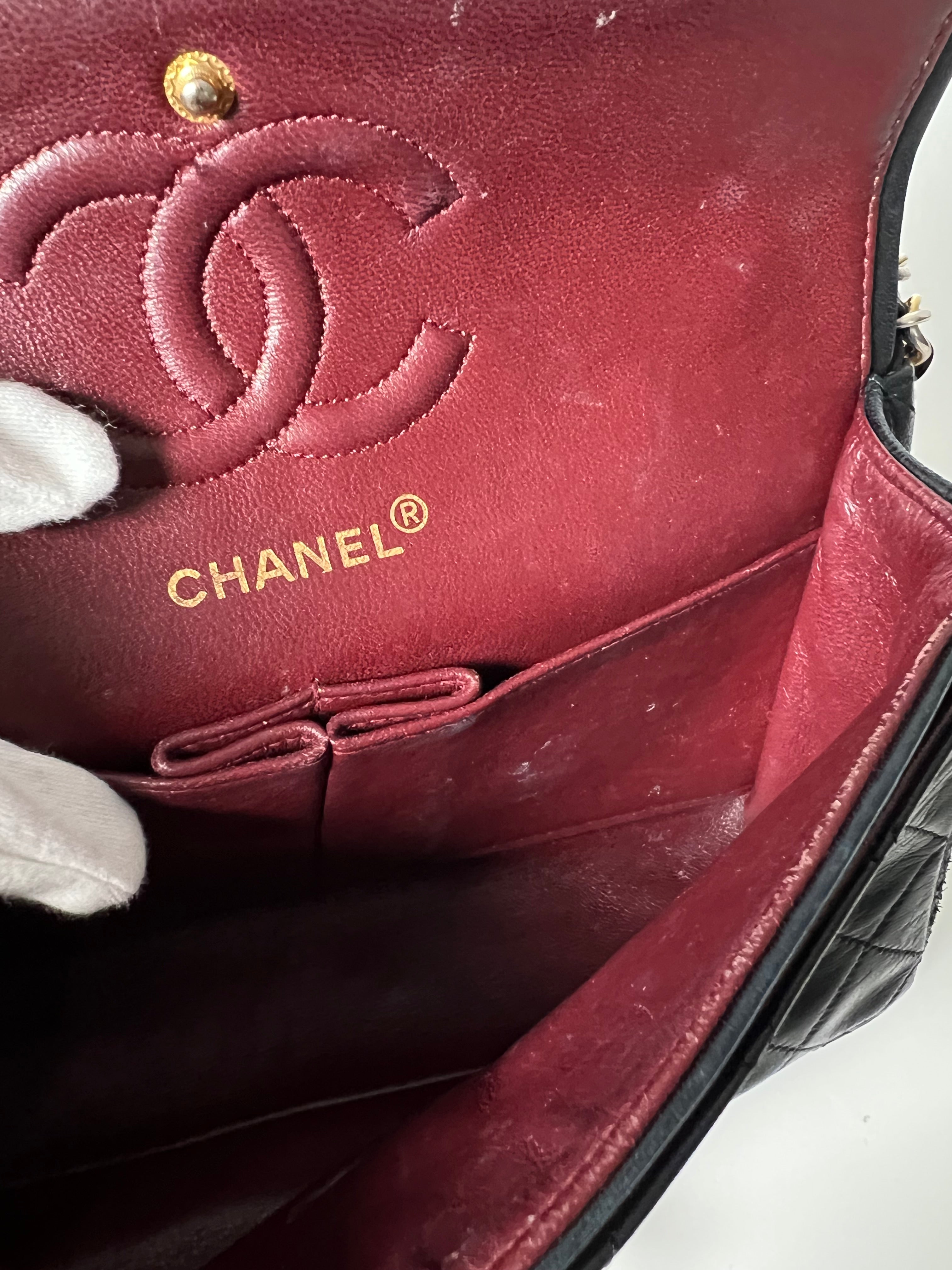 Vintage Black Lambskin Small Double Flap 24kt Gold Plated HW