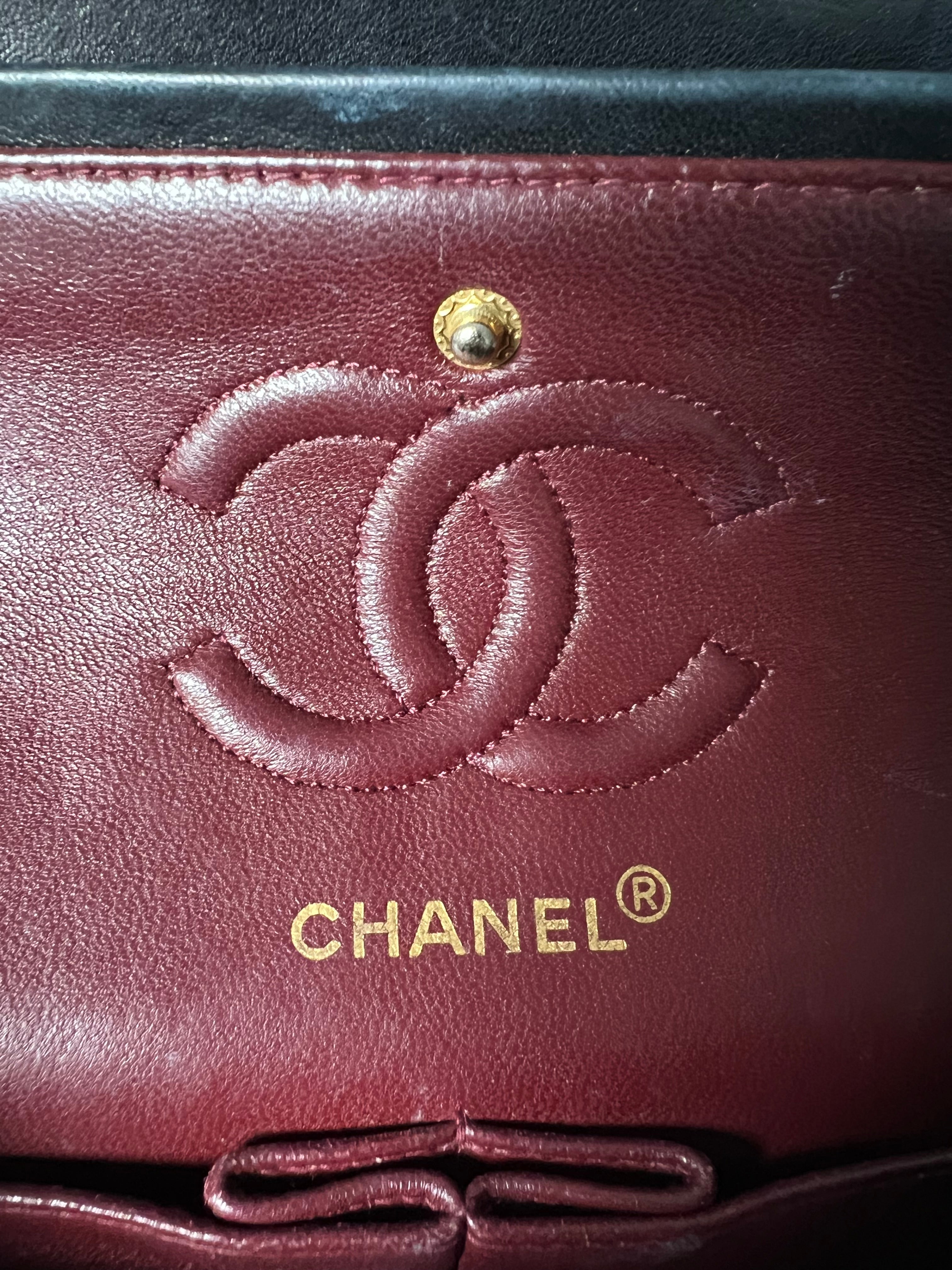 Vintage Black Lambskin Small Double Flap 24kt Gold Plated HW